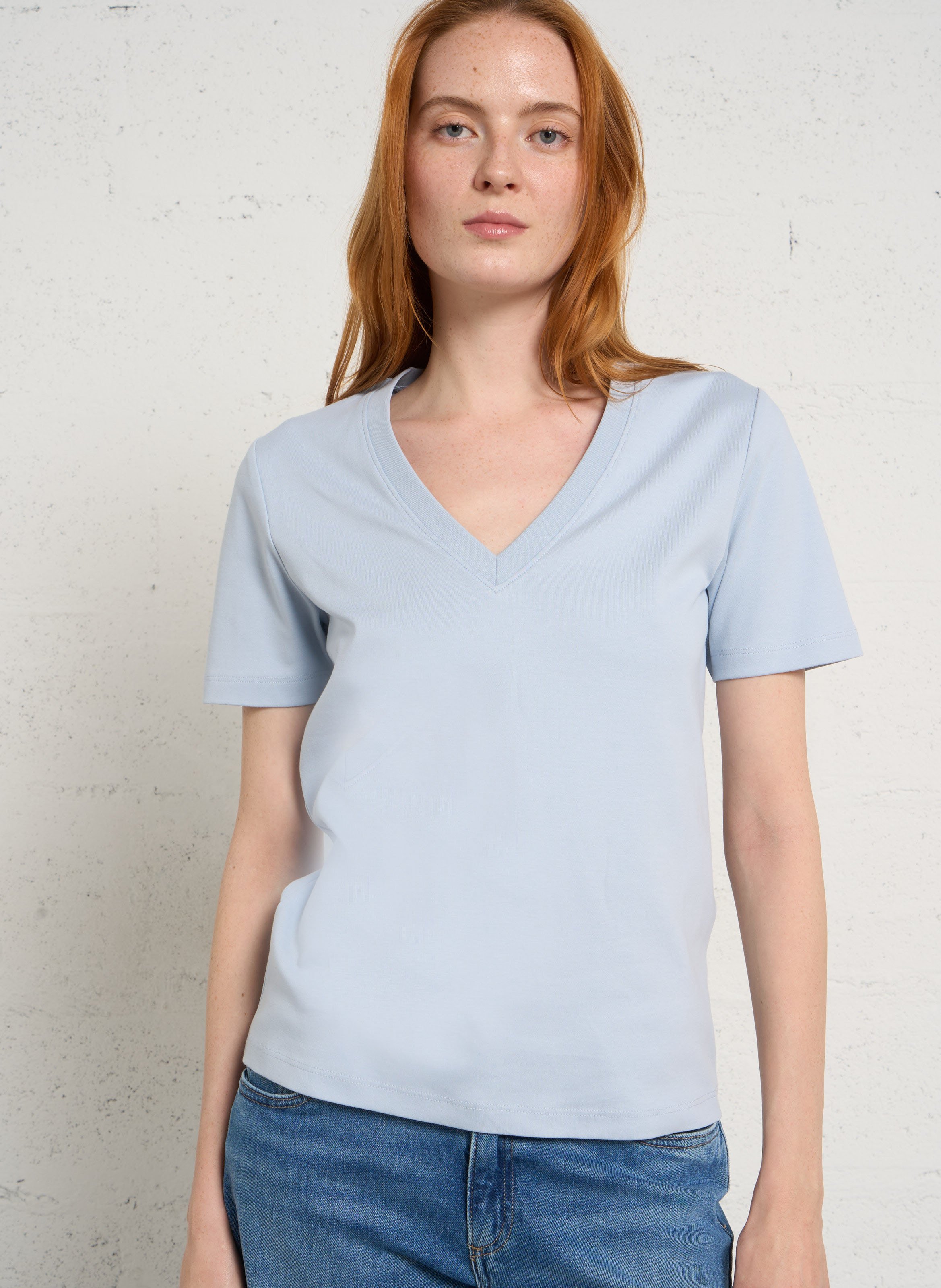 Recht, katoenen T-shirt met V-hals MAISON 123 Blauw