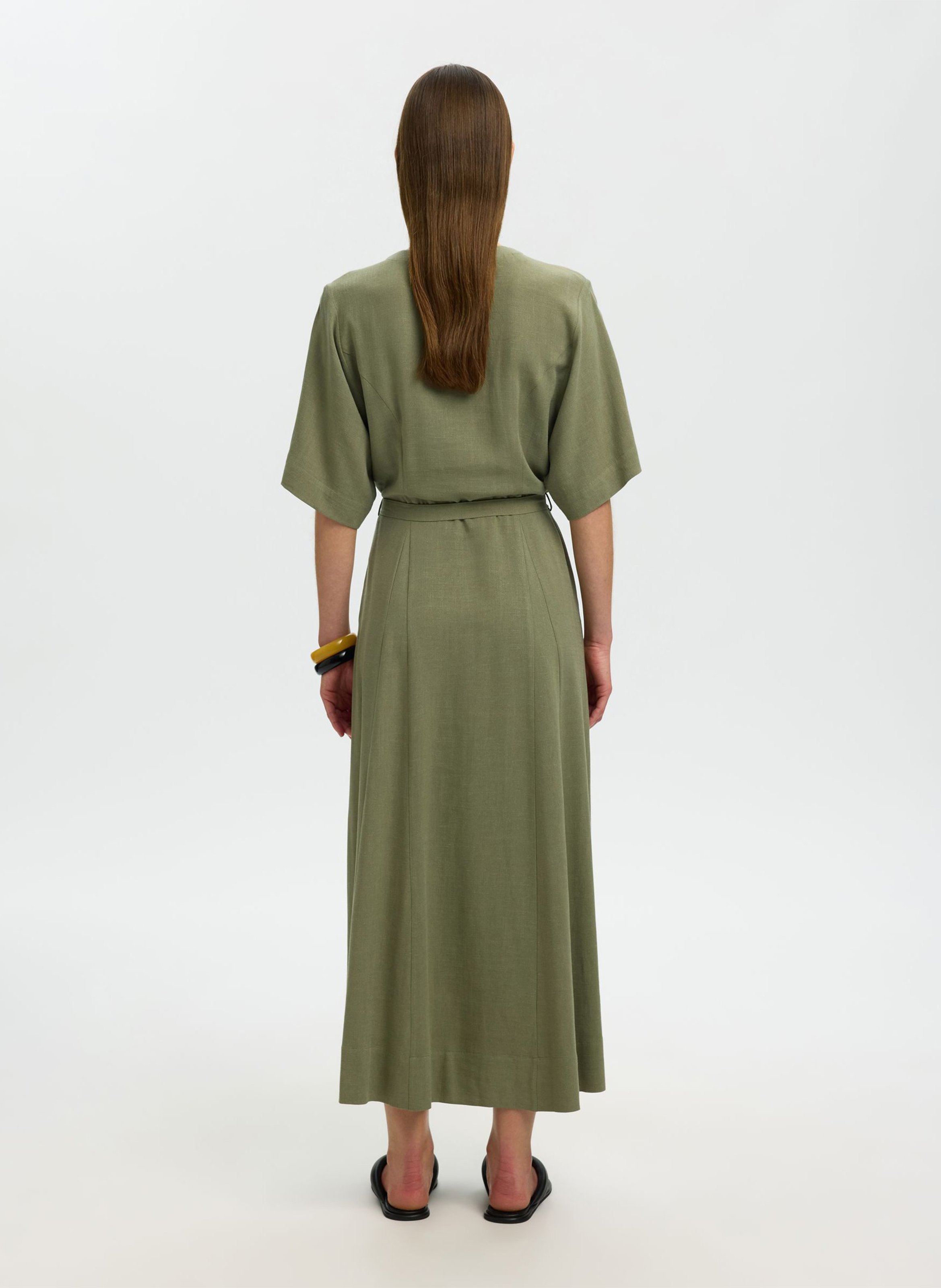 Long V-neck dress SELECTED Green