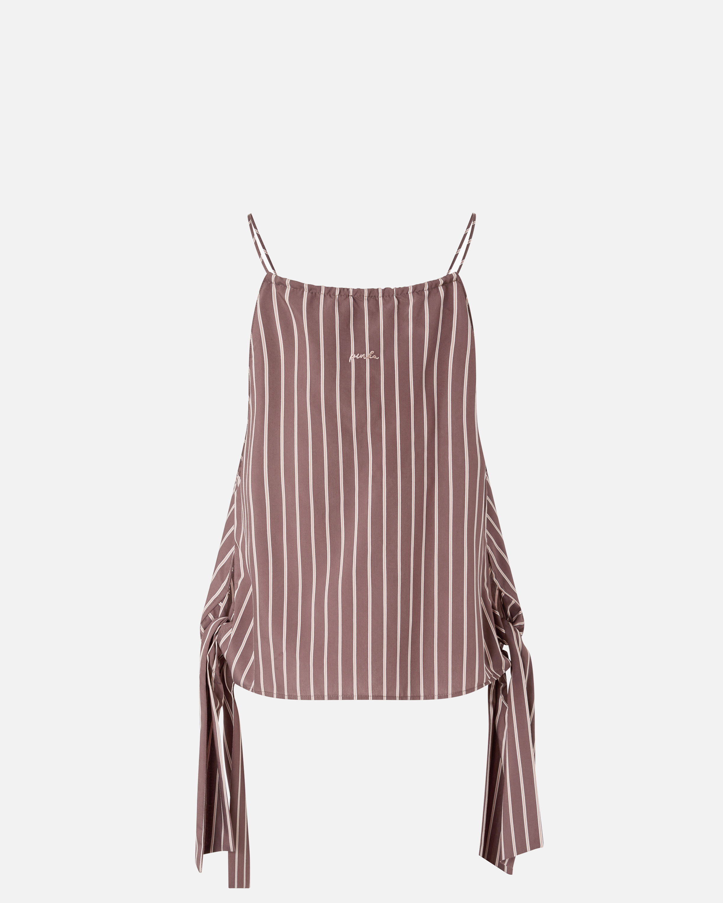 Haut à rayures avec fines bretelles et nœuds PINKO Marron