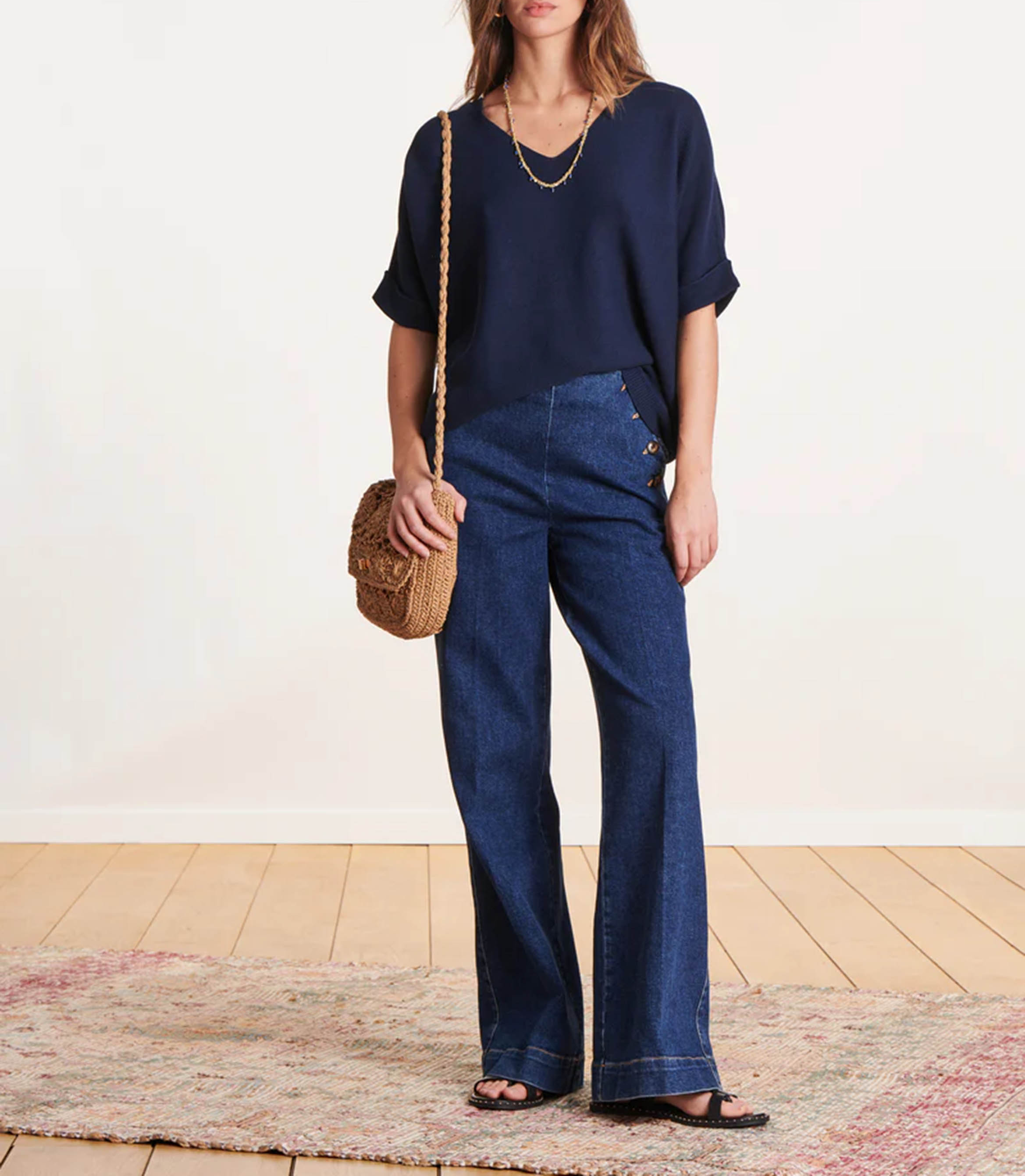 Weites Strick-Top mit V-Ausschnitt LA FEE MARABOUTEE Blau