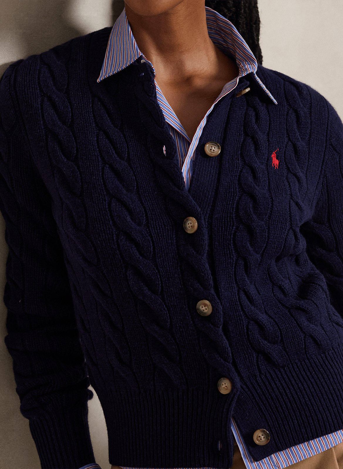 Strickjacke aus Woll-Mix mit Rundhalsausschnitt | Blau POLO RALPH LAUREN Damen