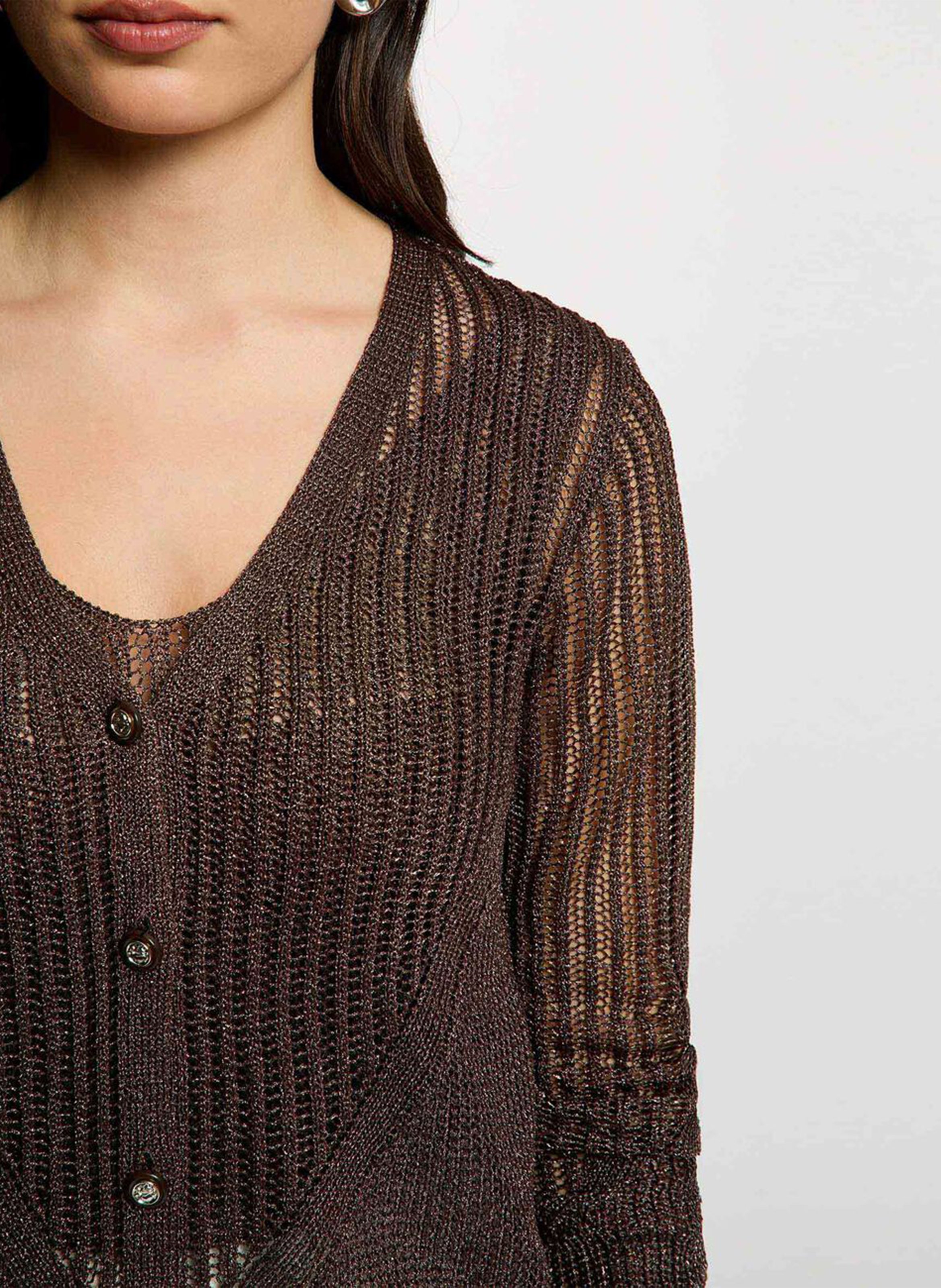Langärmliges Lochstrick-Strickjacke MORGAN Braun