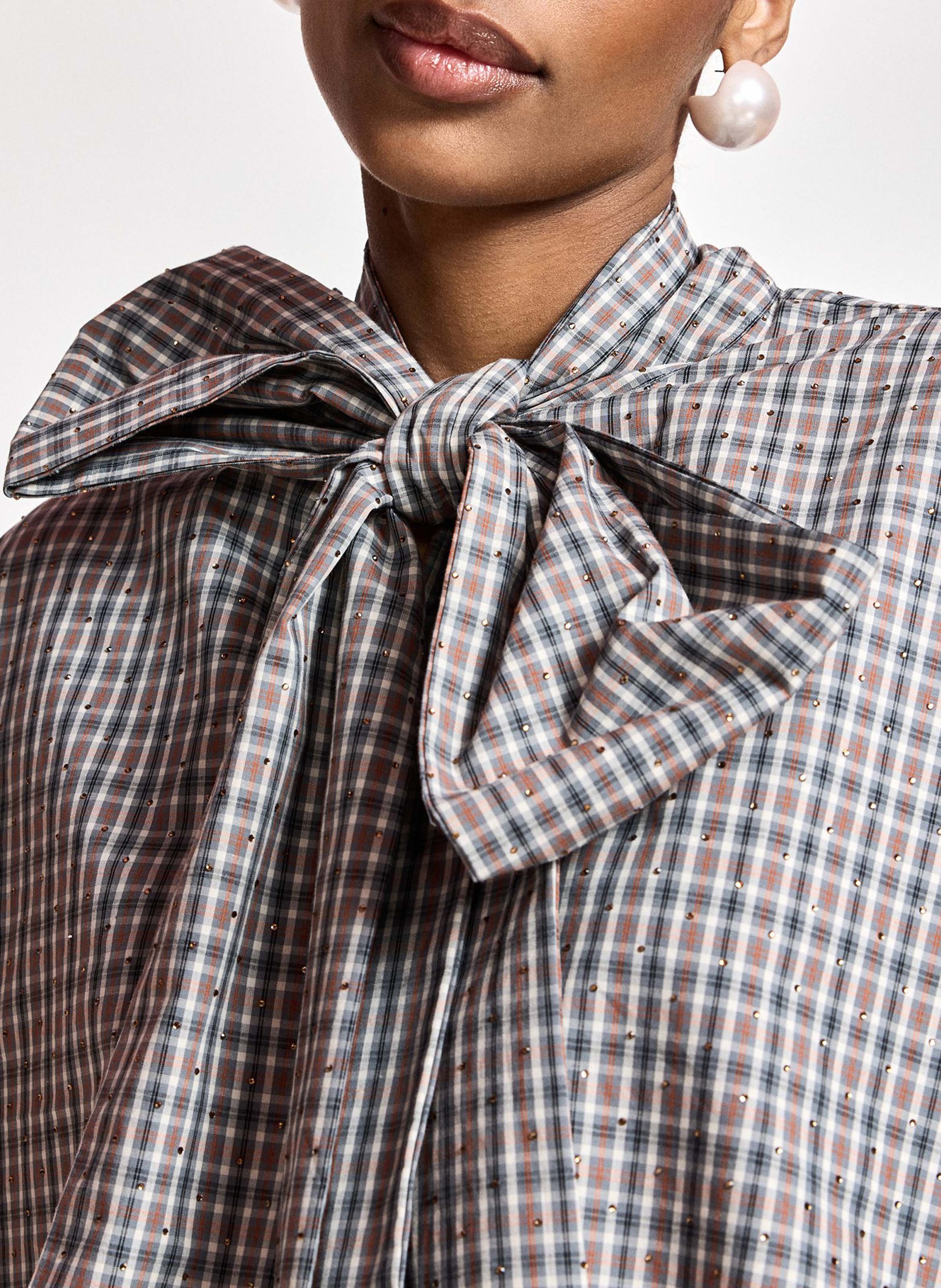 Oversize cotton collar lavallière top ESSENTIEL ANTWERP Grey