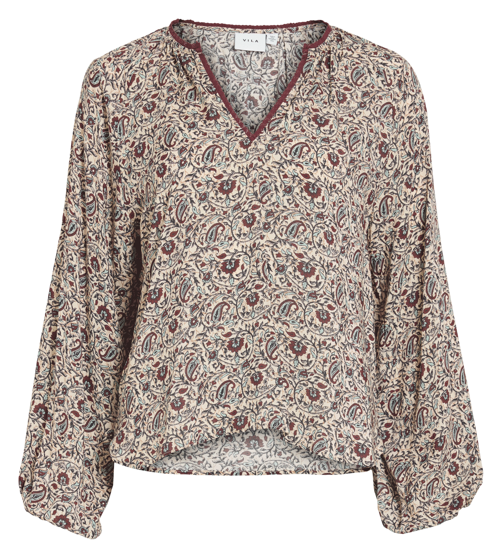 Top oversize col V imprimé VILA Beige
