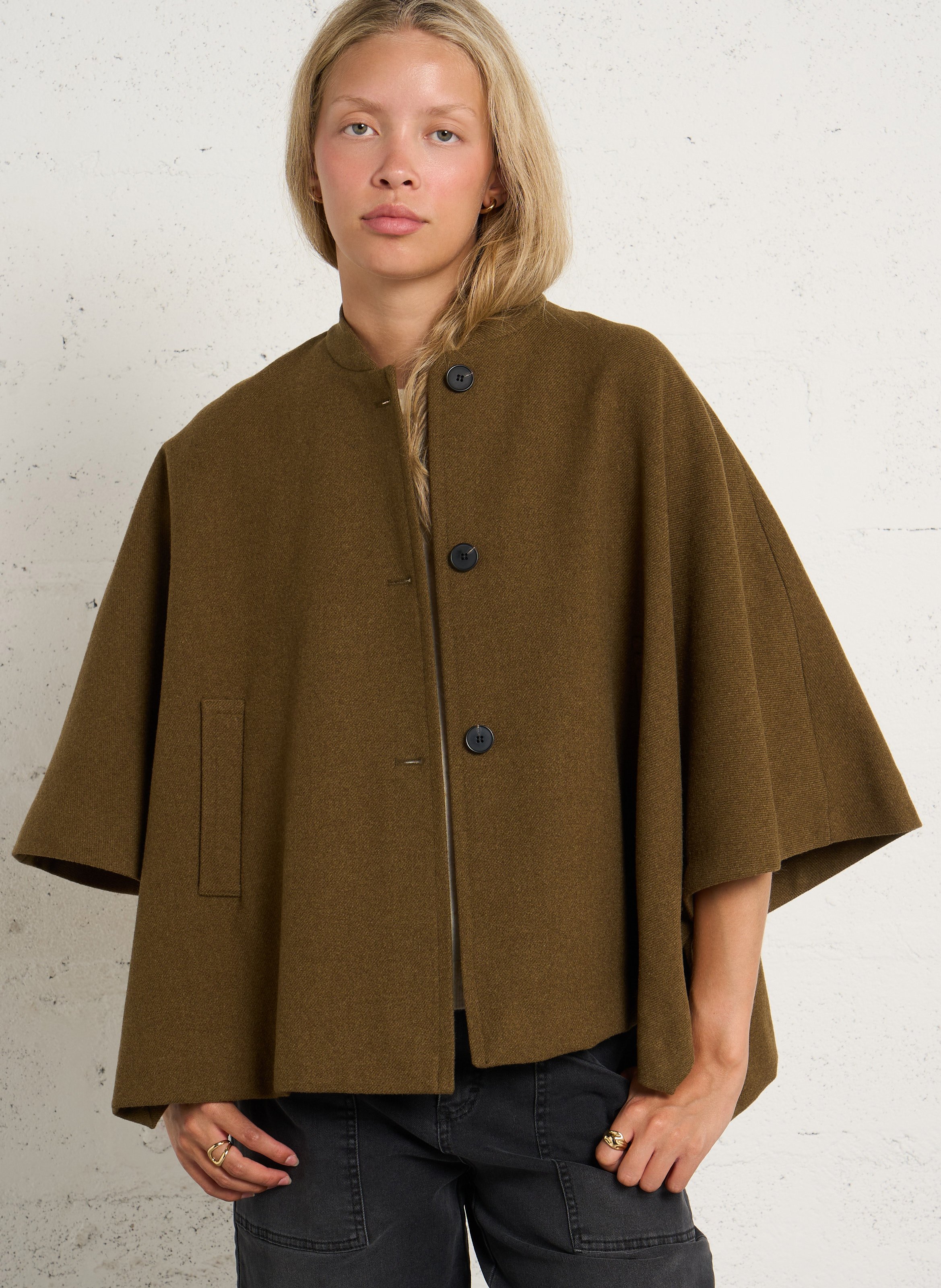 Short Oversized Solid Color Coat PLEASE Khaki