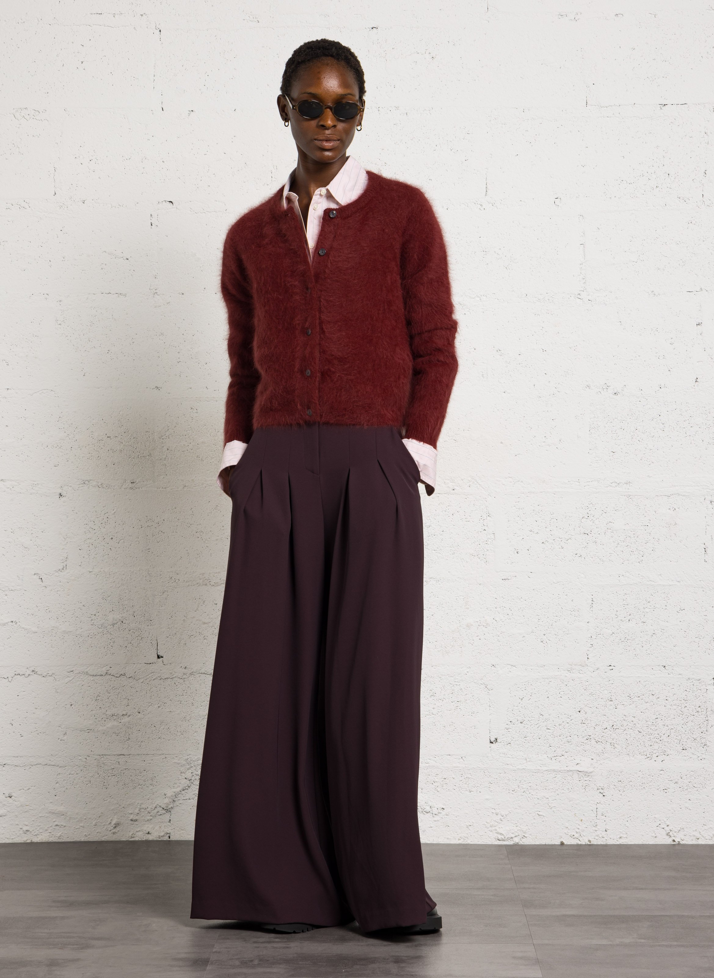 Gilet ample col rond en angora mélangé BELLEROSE Rouge
