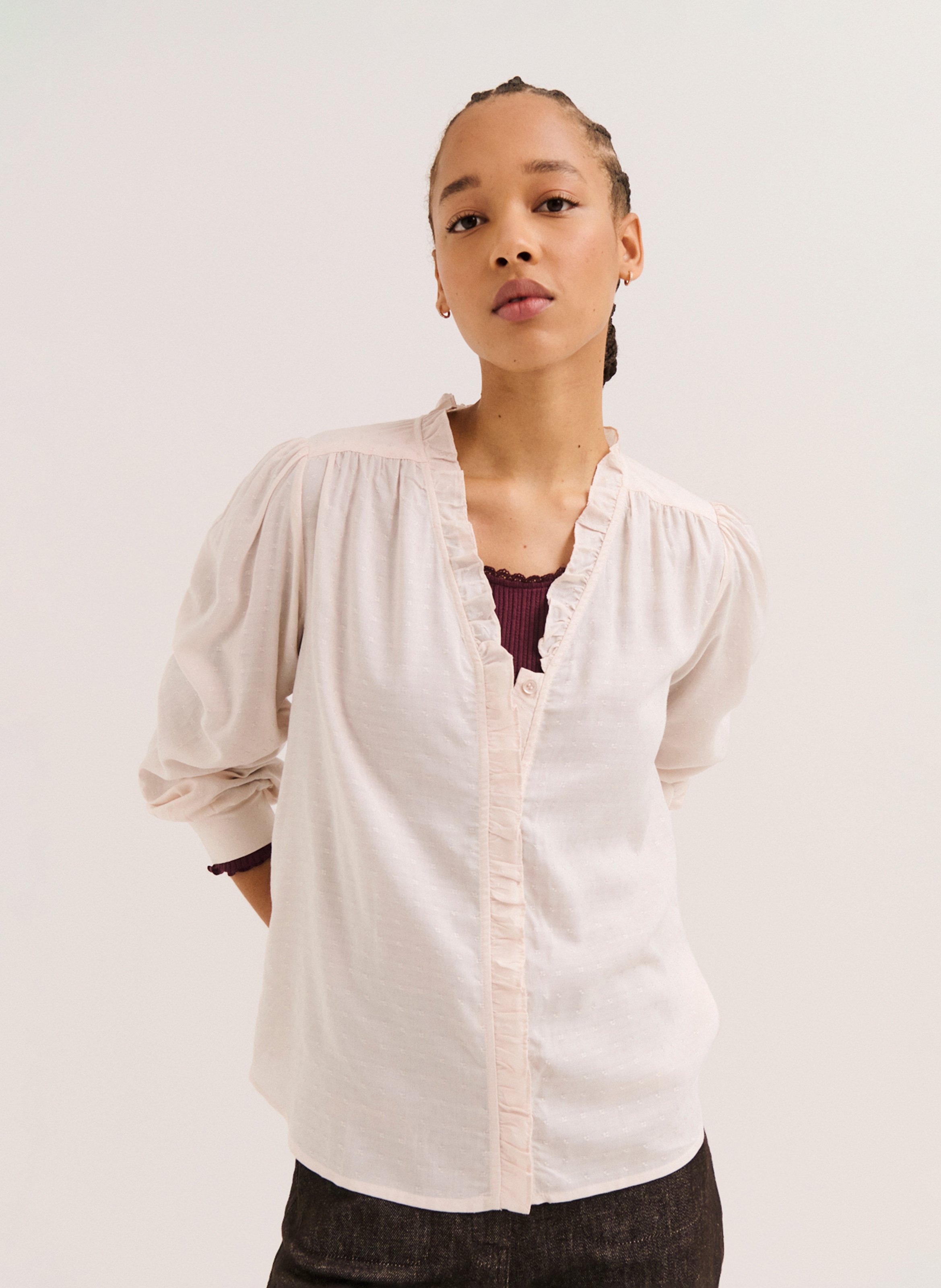 Chemise droite col V PABLO Rouge