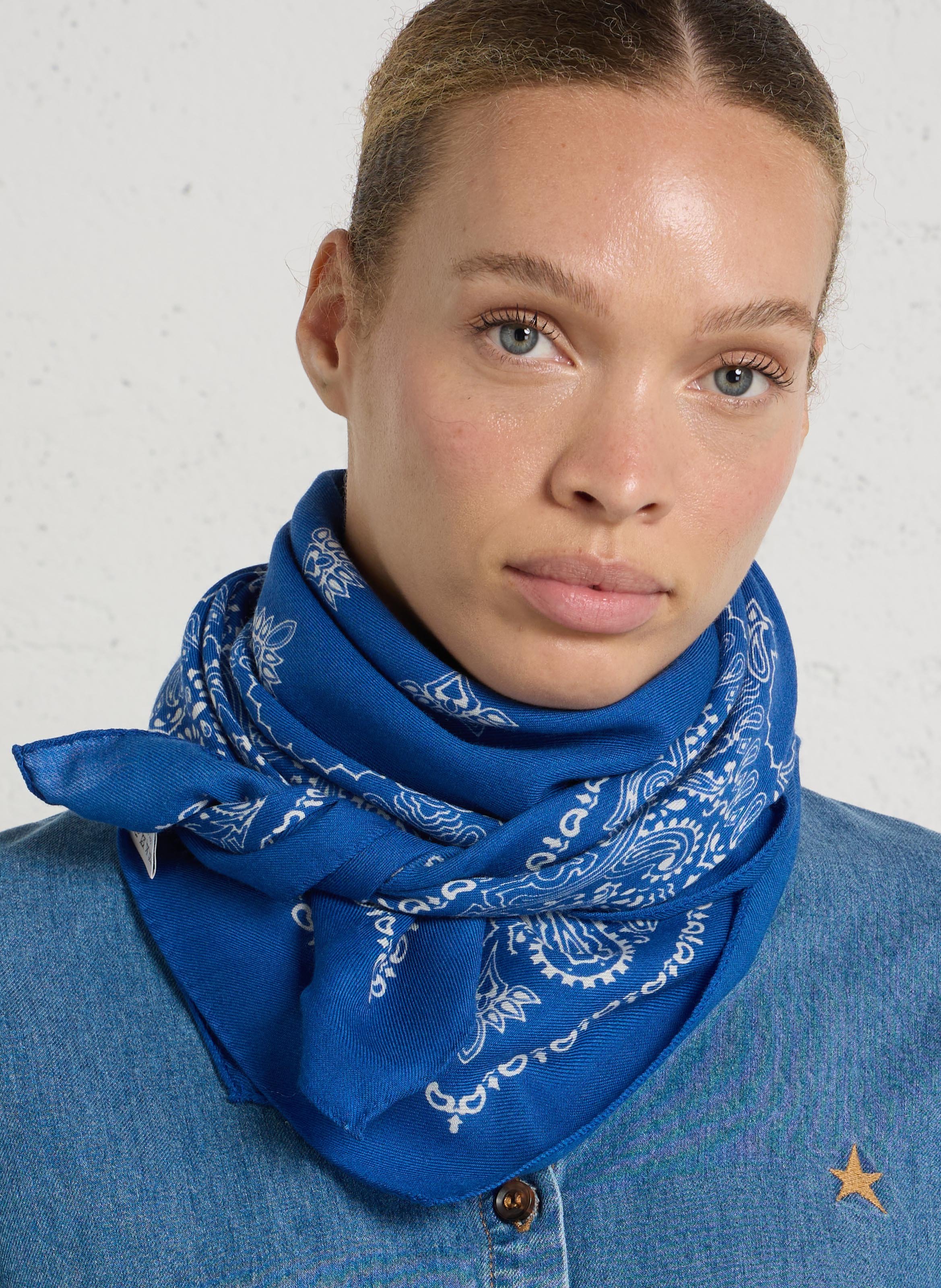 Foulard imprimé en laine DESTIN Bleu