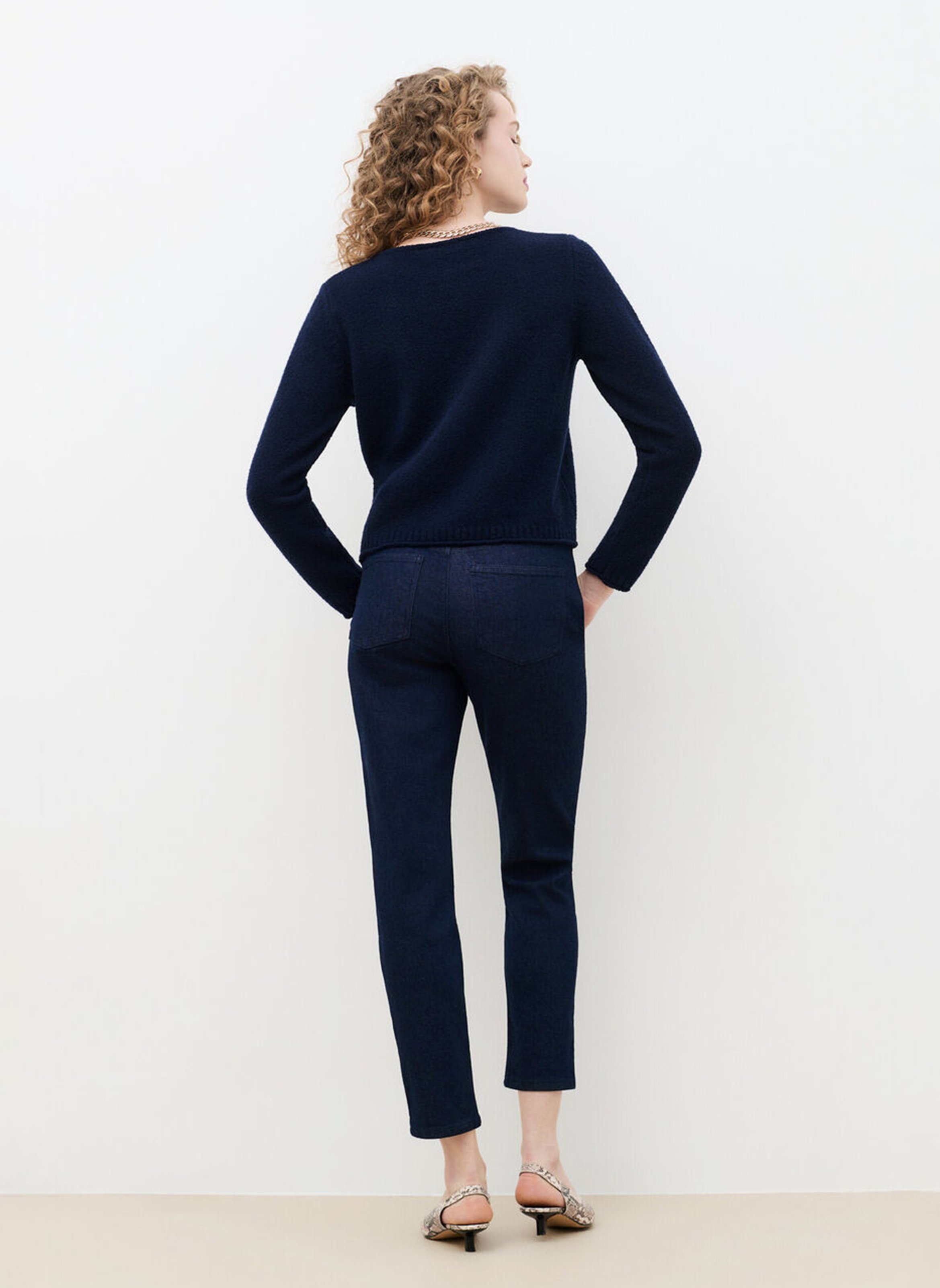 Straight cut boat neck solid color sweater CAROLL Blue