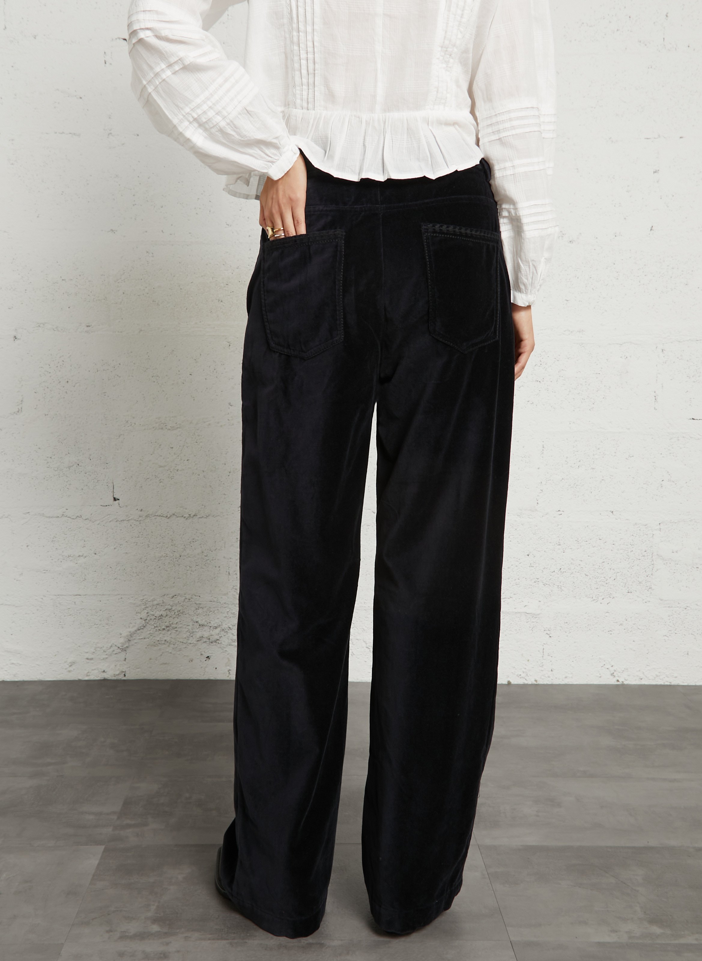 Wijde broek met borduursel in fluwelen katoen MAISON HOTEL Blauw