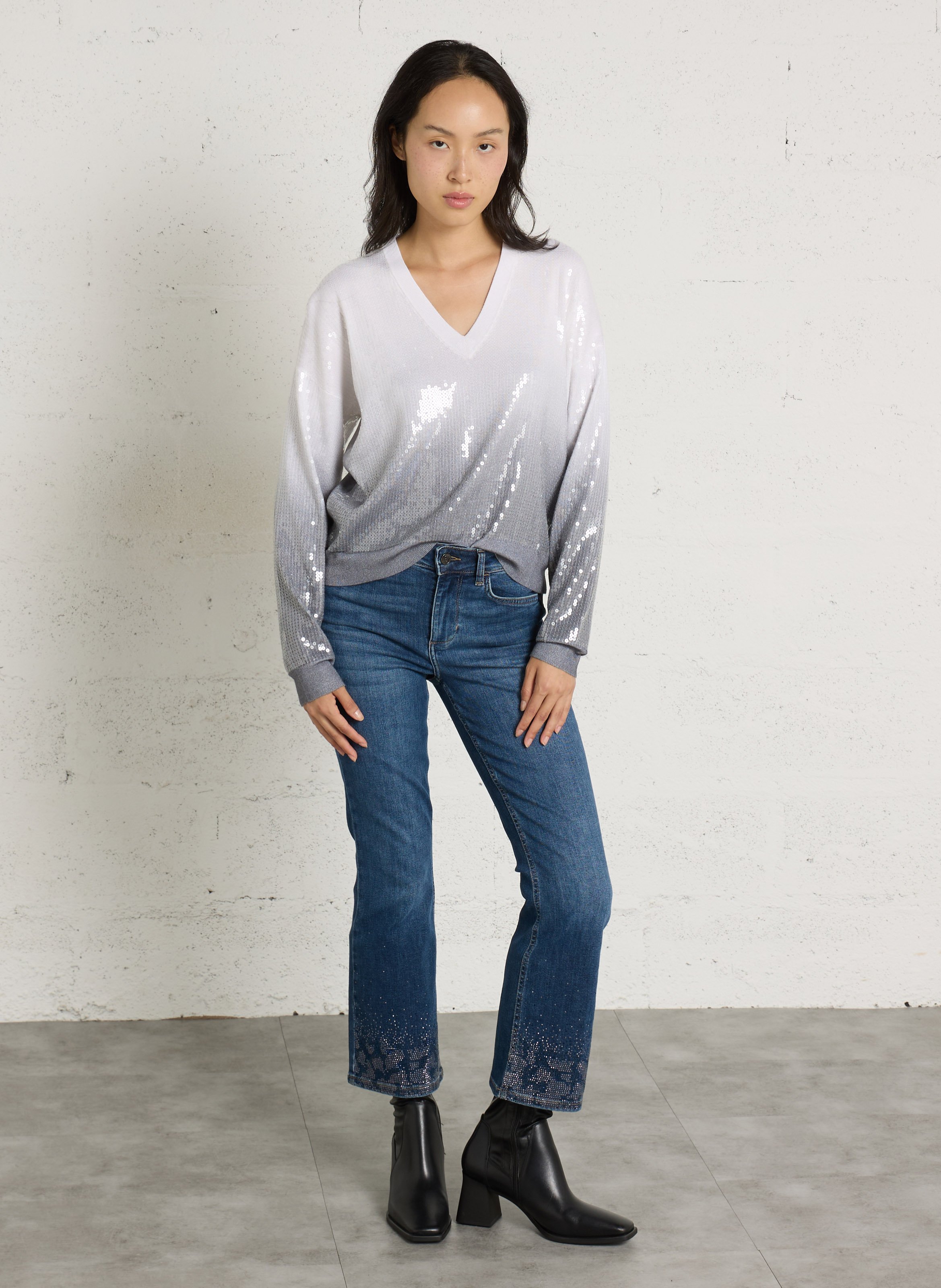 Oversized V-neck sequin sweater LIU JO Grey