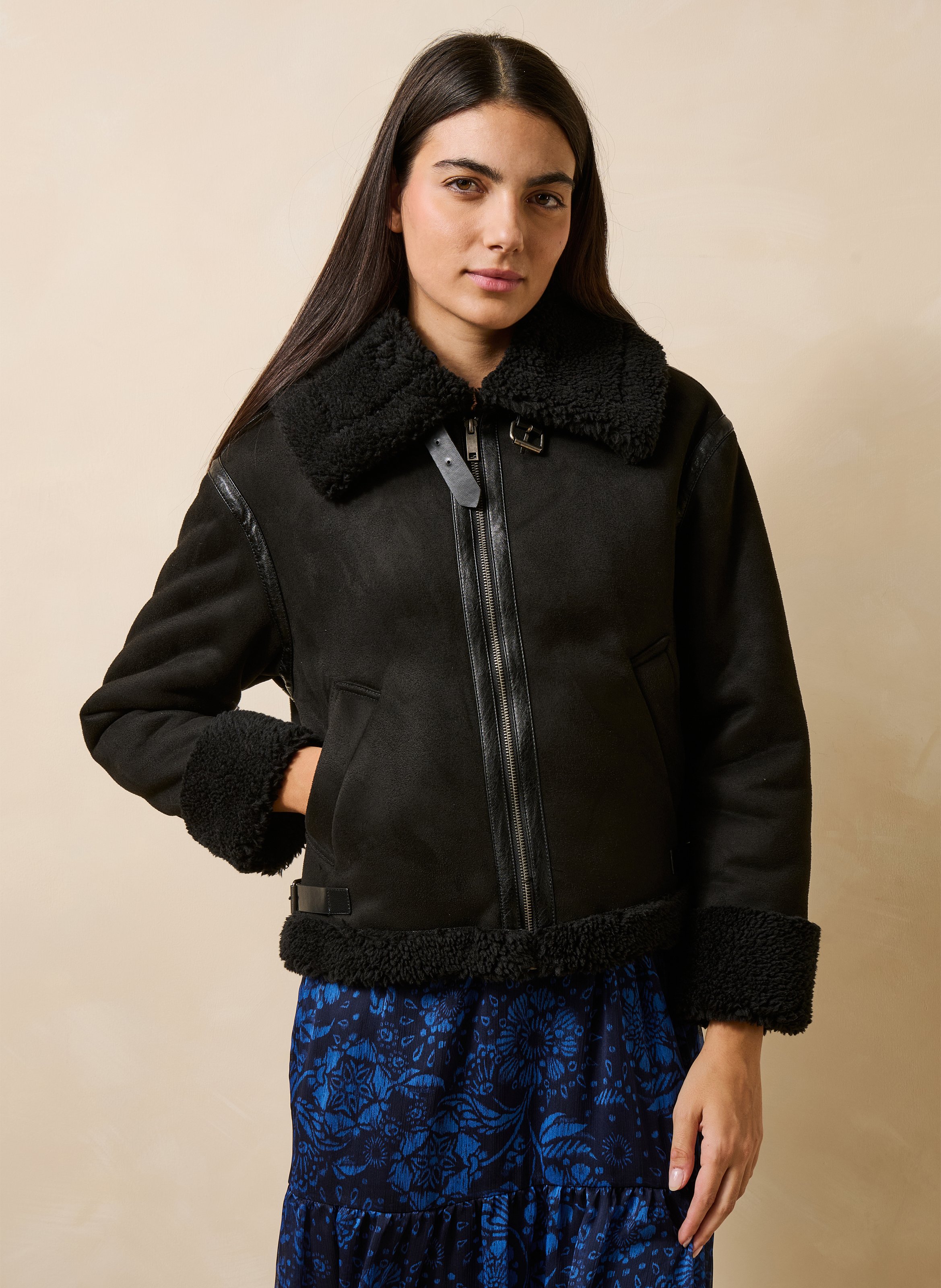 Bomberjacke mit Veloursleder-Effekt LA FEE MARABOUTEE Schwarz