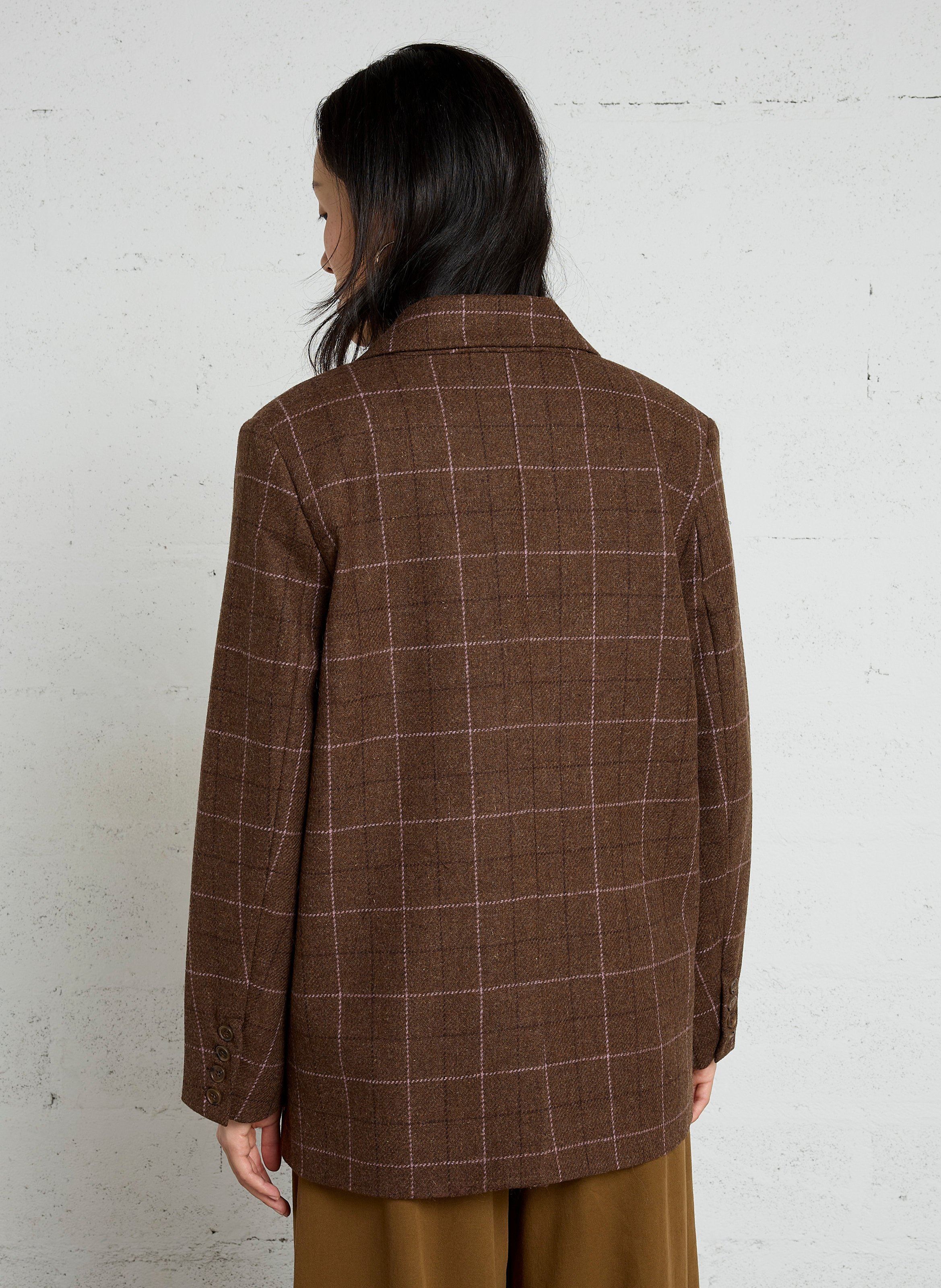 Weite Wollkarojacke mit Reverskragen DES PETITS HAUTS Braun