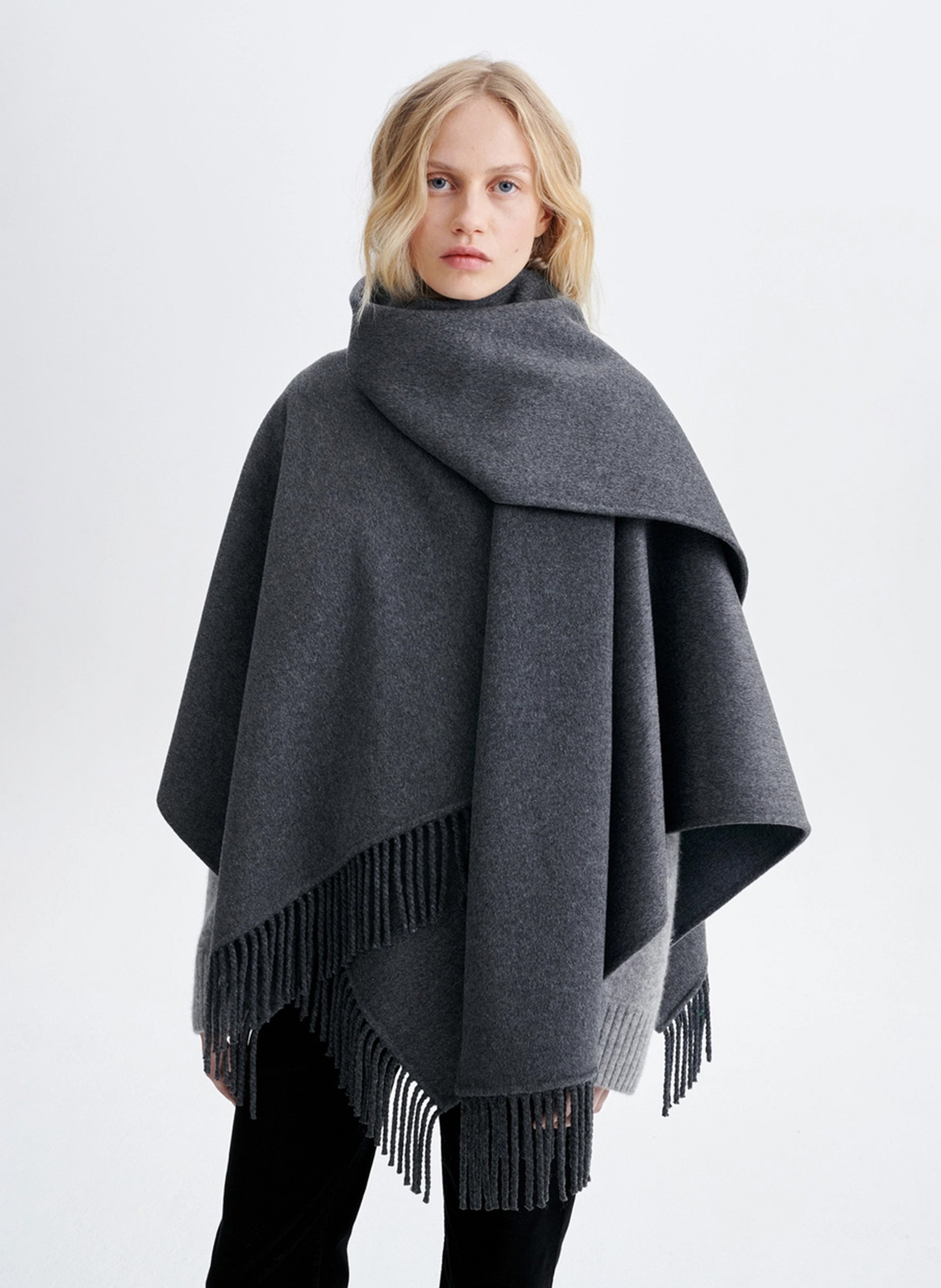 Poncho en laine mélangée VANESSA BRUNO Gris