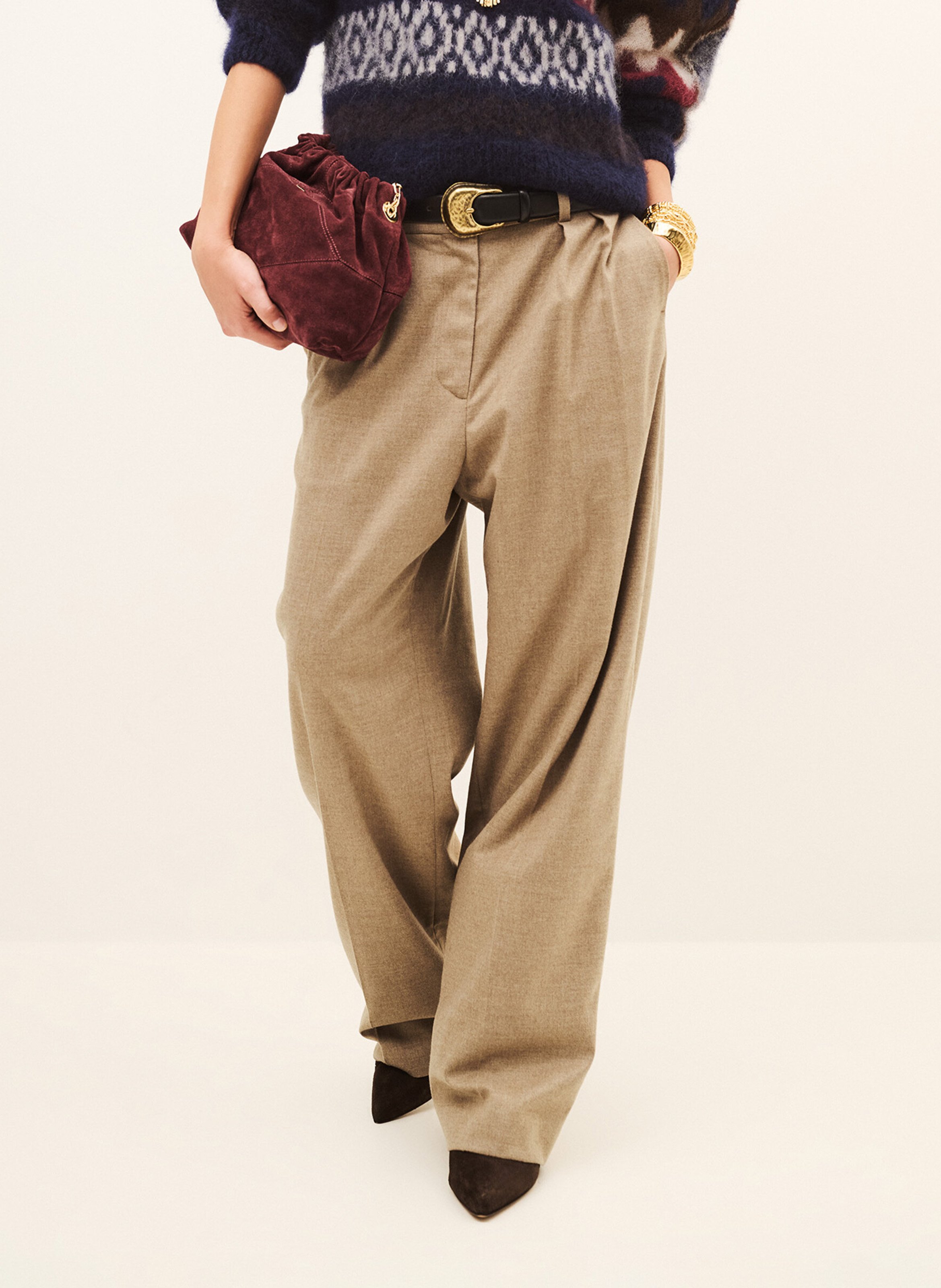 Einfarbige Bundfaltenhose BA&SH Beige