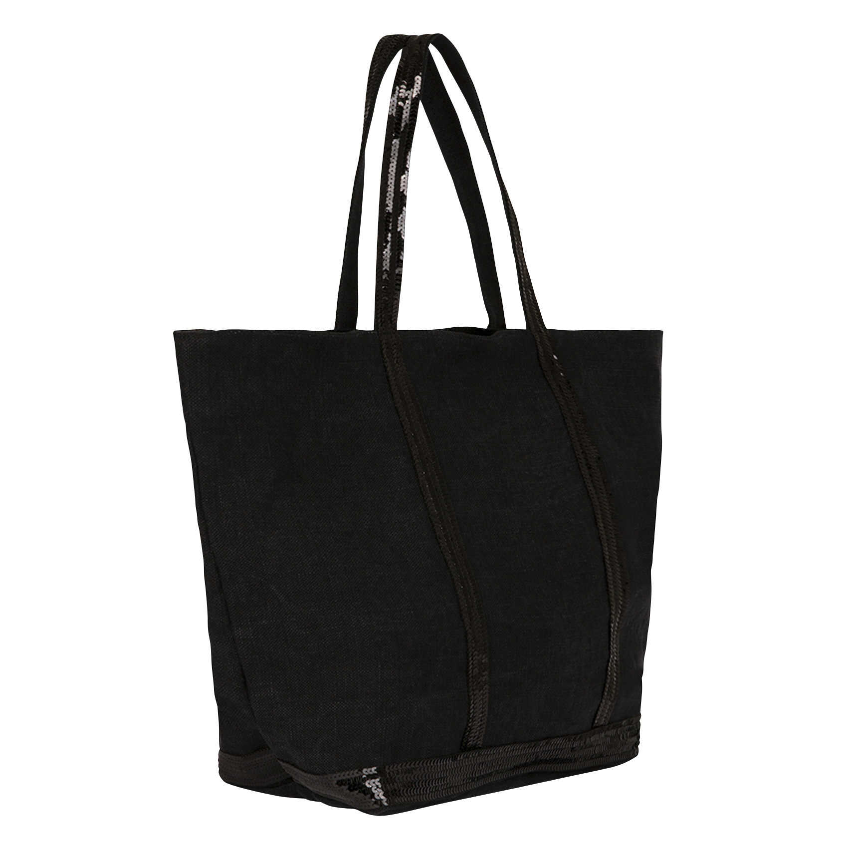 Sequin-embroidered linen tote bag VANESSA BRUNO Black