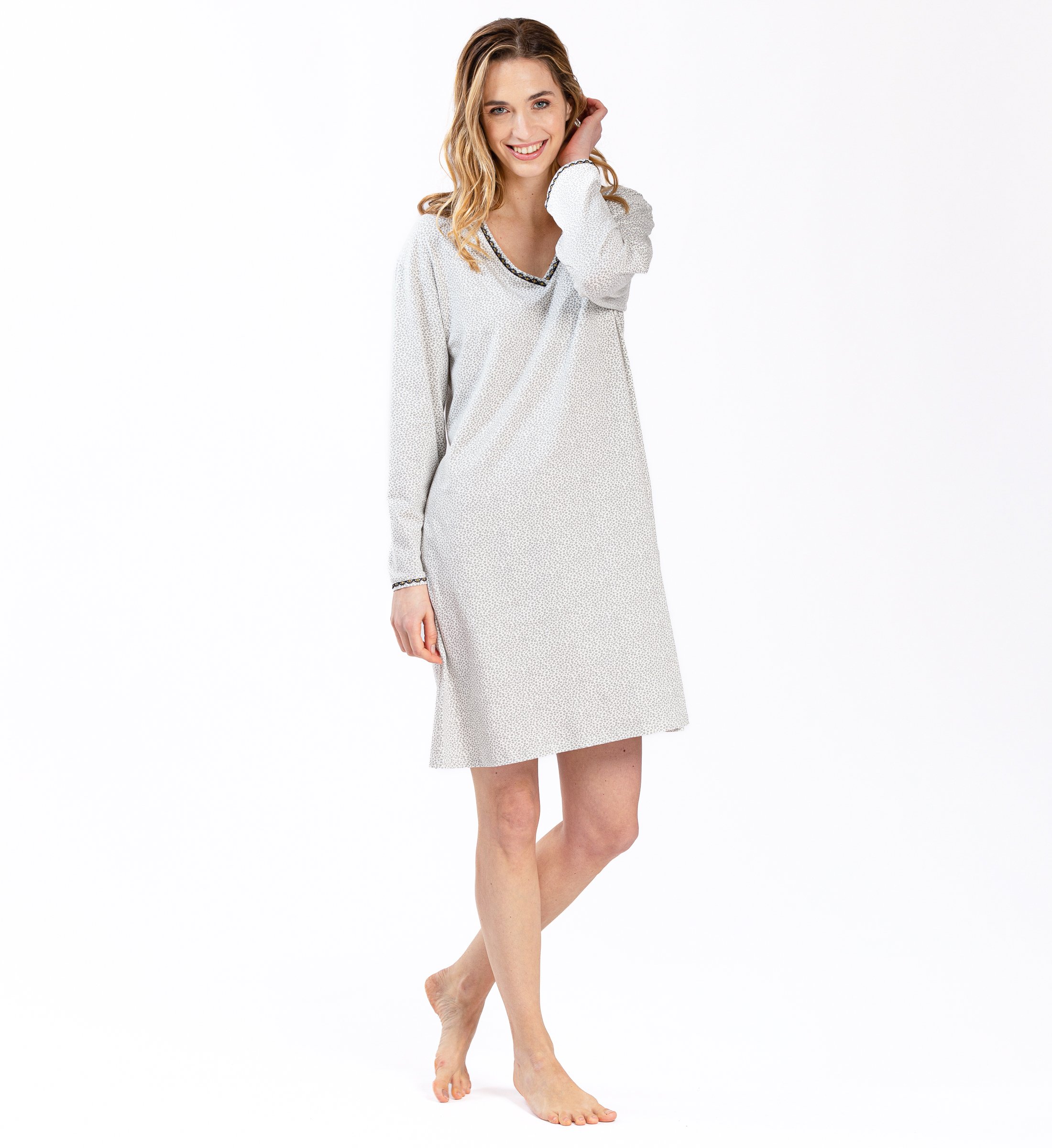 Chemise De Nuit En Jersey Gris Le Chat Femme Place des Tendances