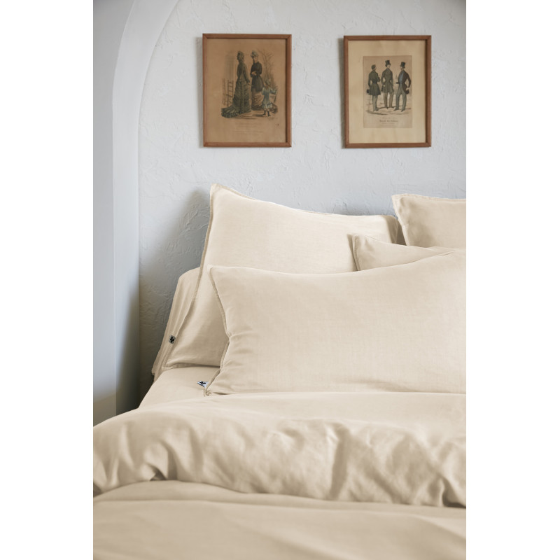 100% Pure Cotton Bolster Pillowcase L'EFFET PAPILLON Beige
