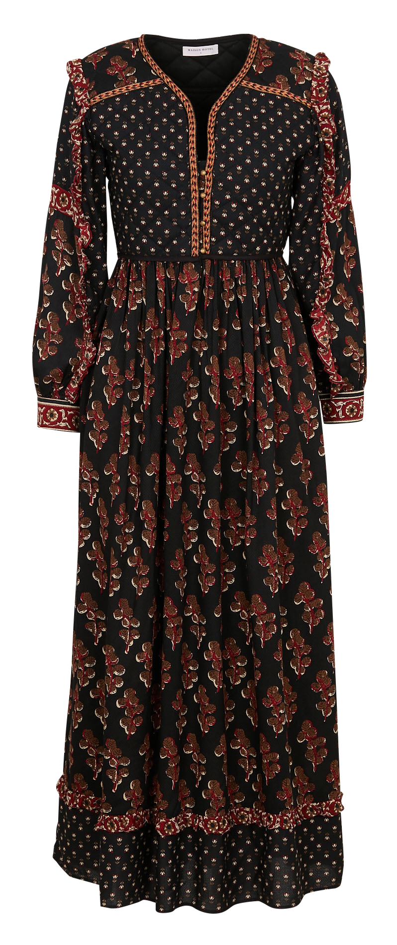 Long dress with split collar printed MAISON HOTEL Brown