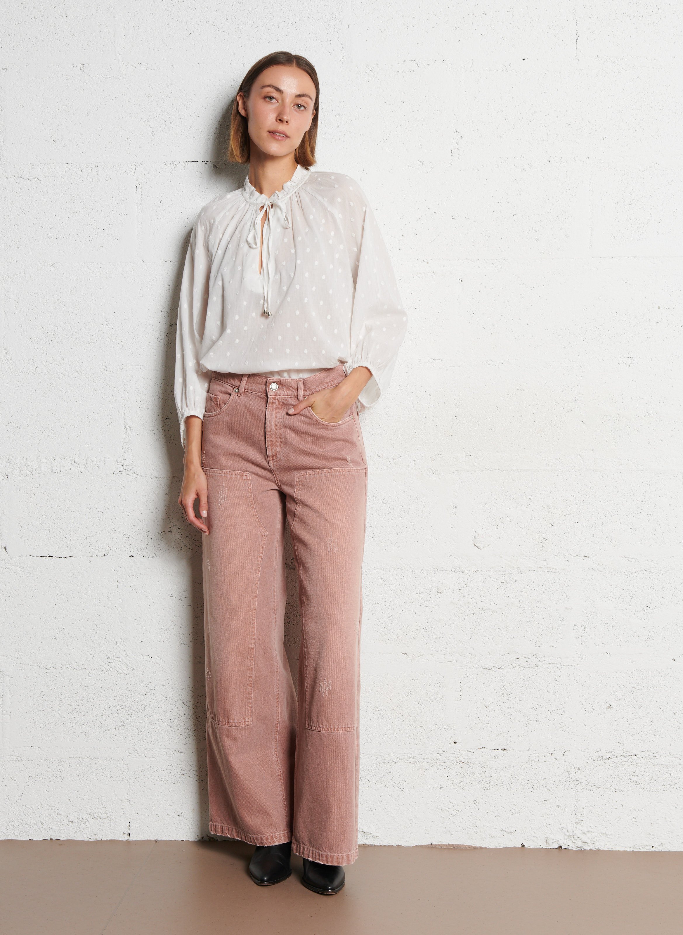 Oversize Baumwollbluse mit Muster IKKS Weiss