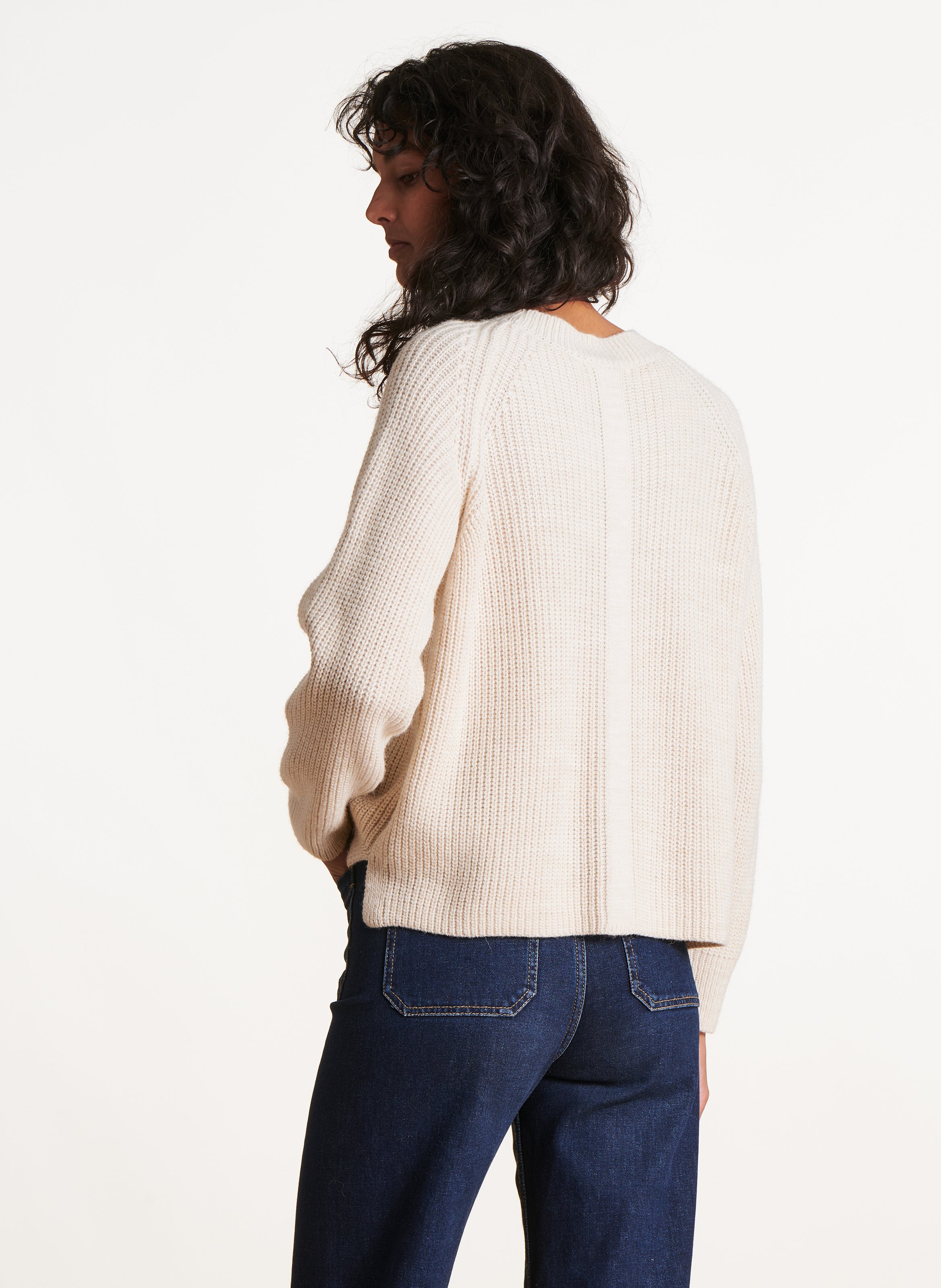 Loose-fit mixed-knit round-neck sweater LA FEE MARABOUTEE White