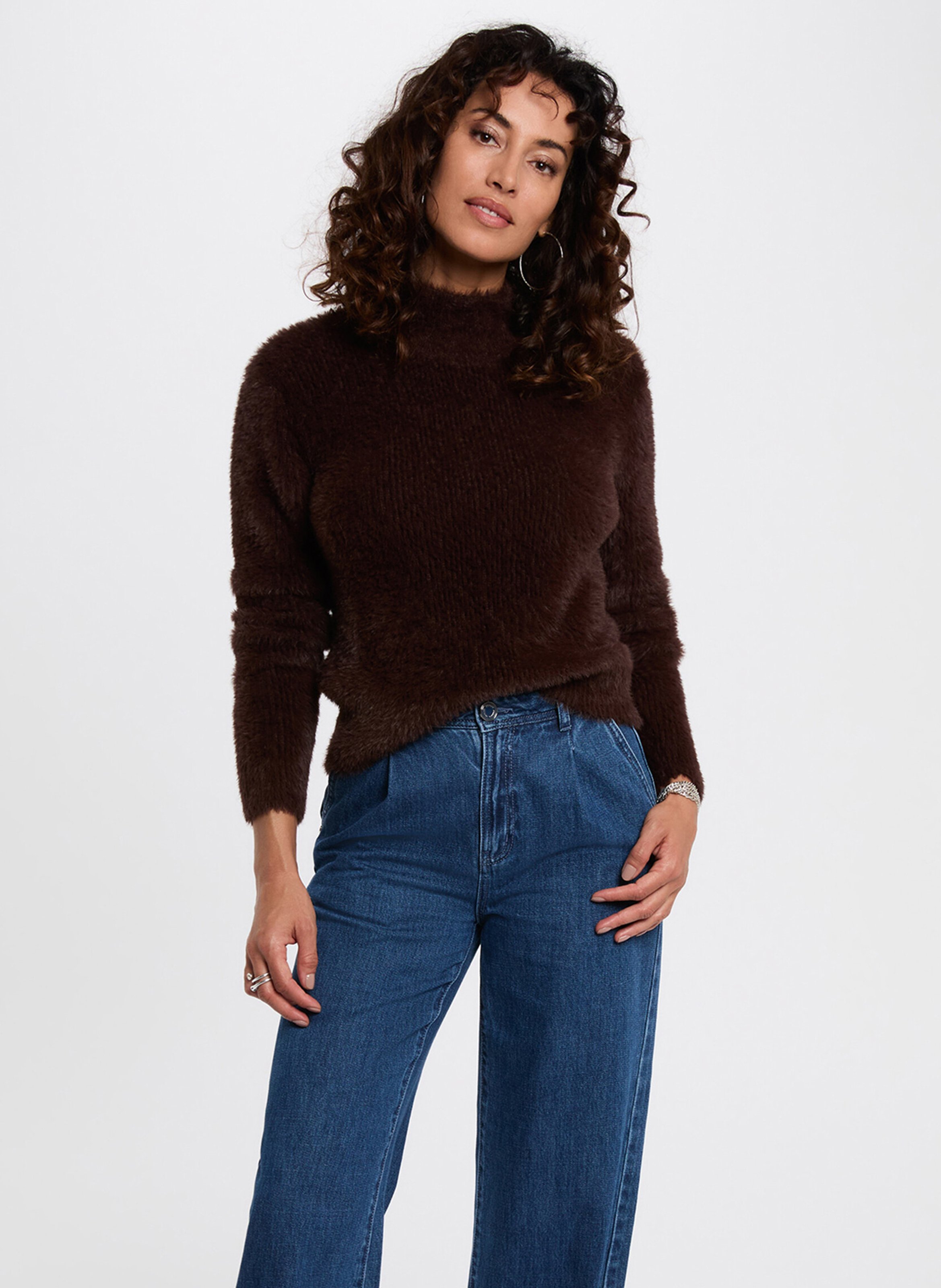 Top van tricot met ronde hals - viscoseblend MORGAN Bruin