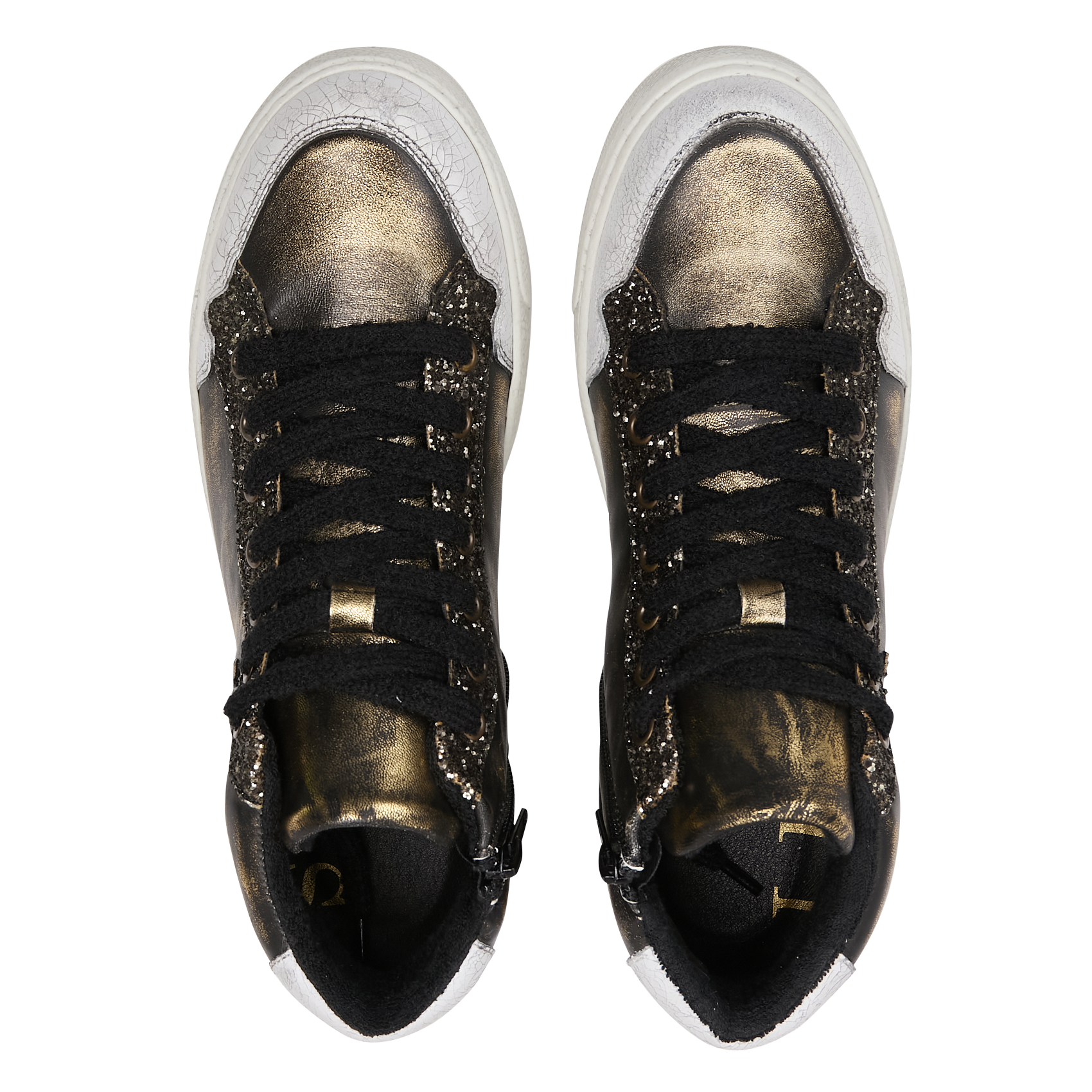 Metallische Sneakers mit Pailletten aus Leder IKKS Khaki