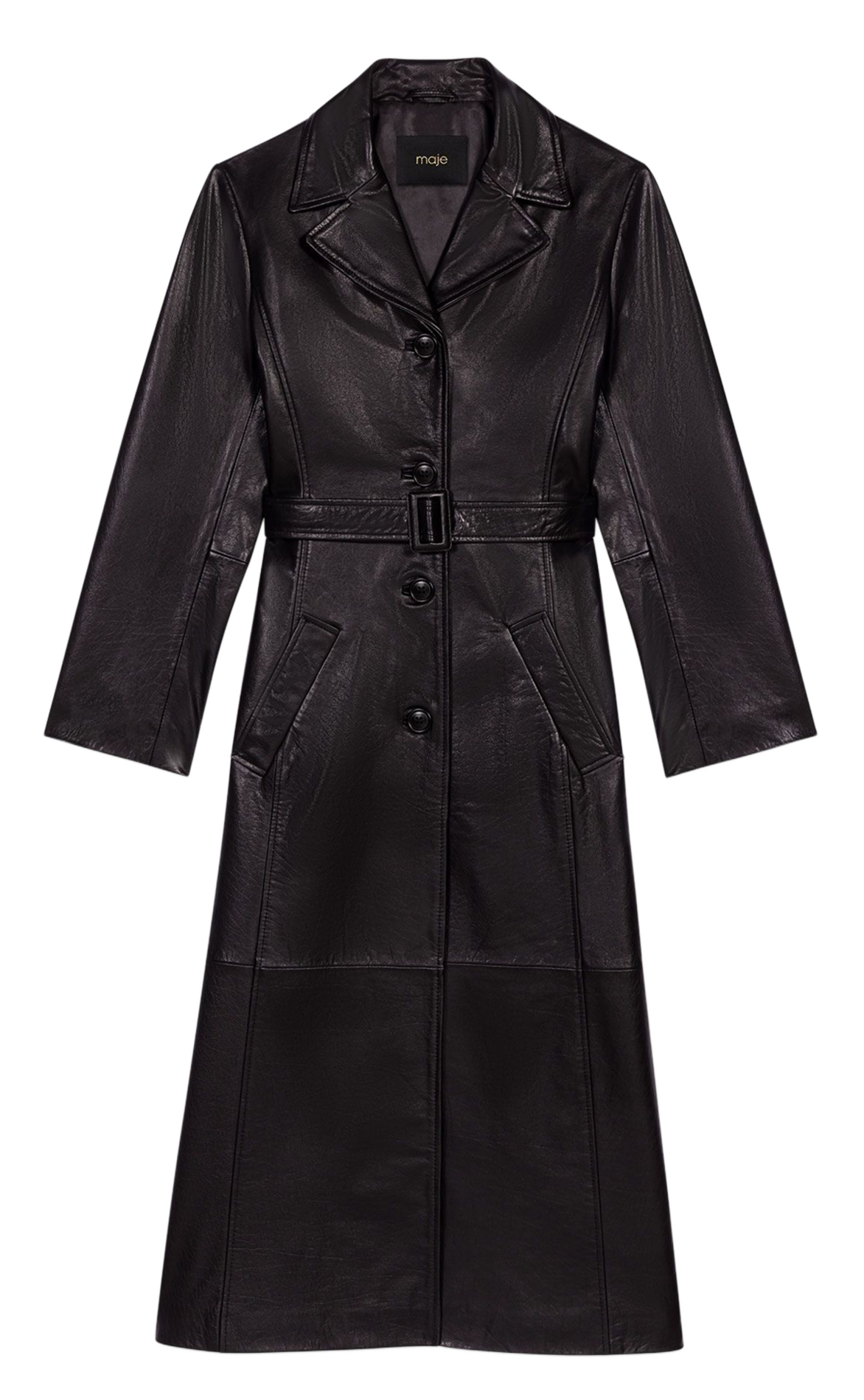 Trench droit en cuir MAJE Noir