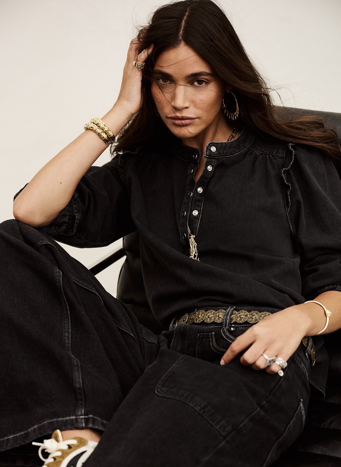 Blouse met ronde hals | katoenblend BA&SH Zwart