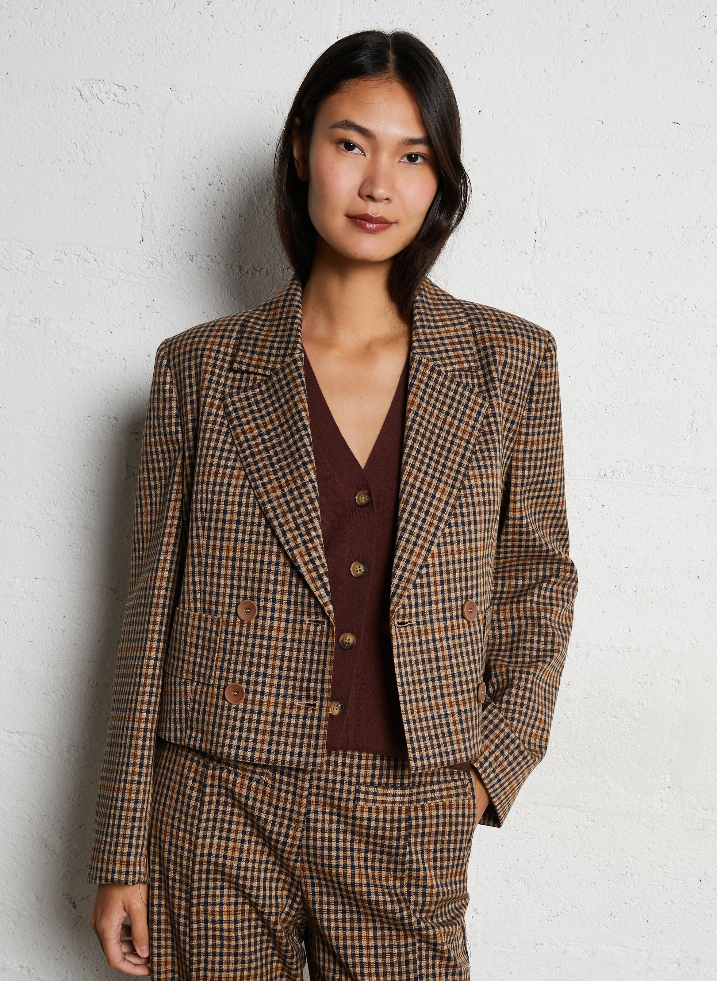 Veste oversize col tailleur à carreaux IMPERIAL Marron