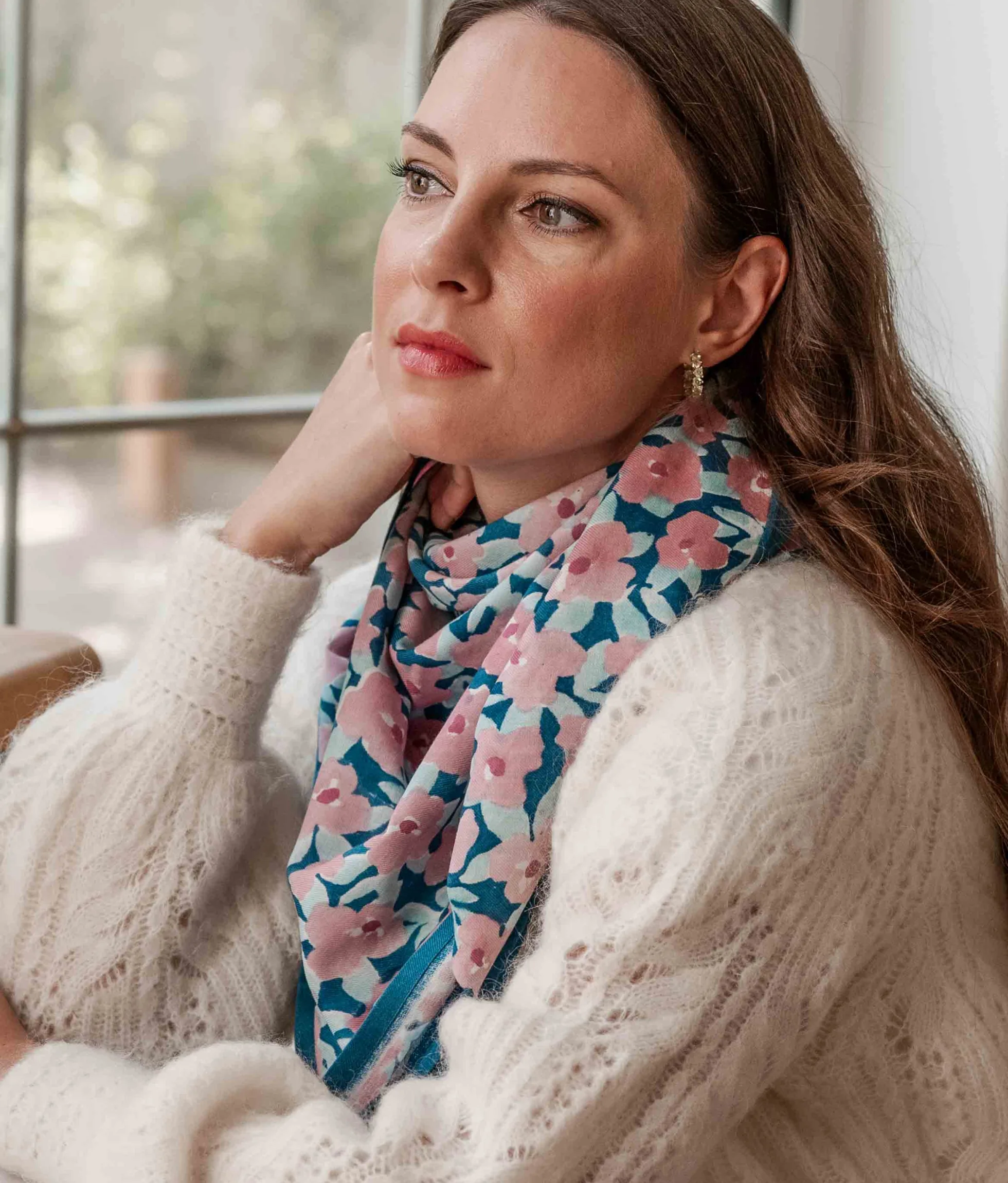 Adult printed posy scarf BINDI ATELIER Blue