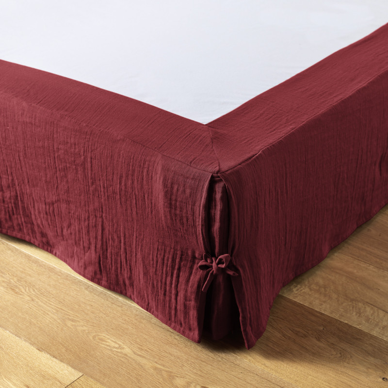 "Gaïa" cotton gauze bed skirt for all sizes  Gaia lie de vin 160 x 200 cm