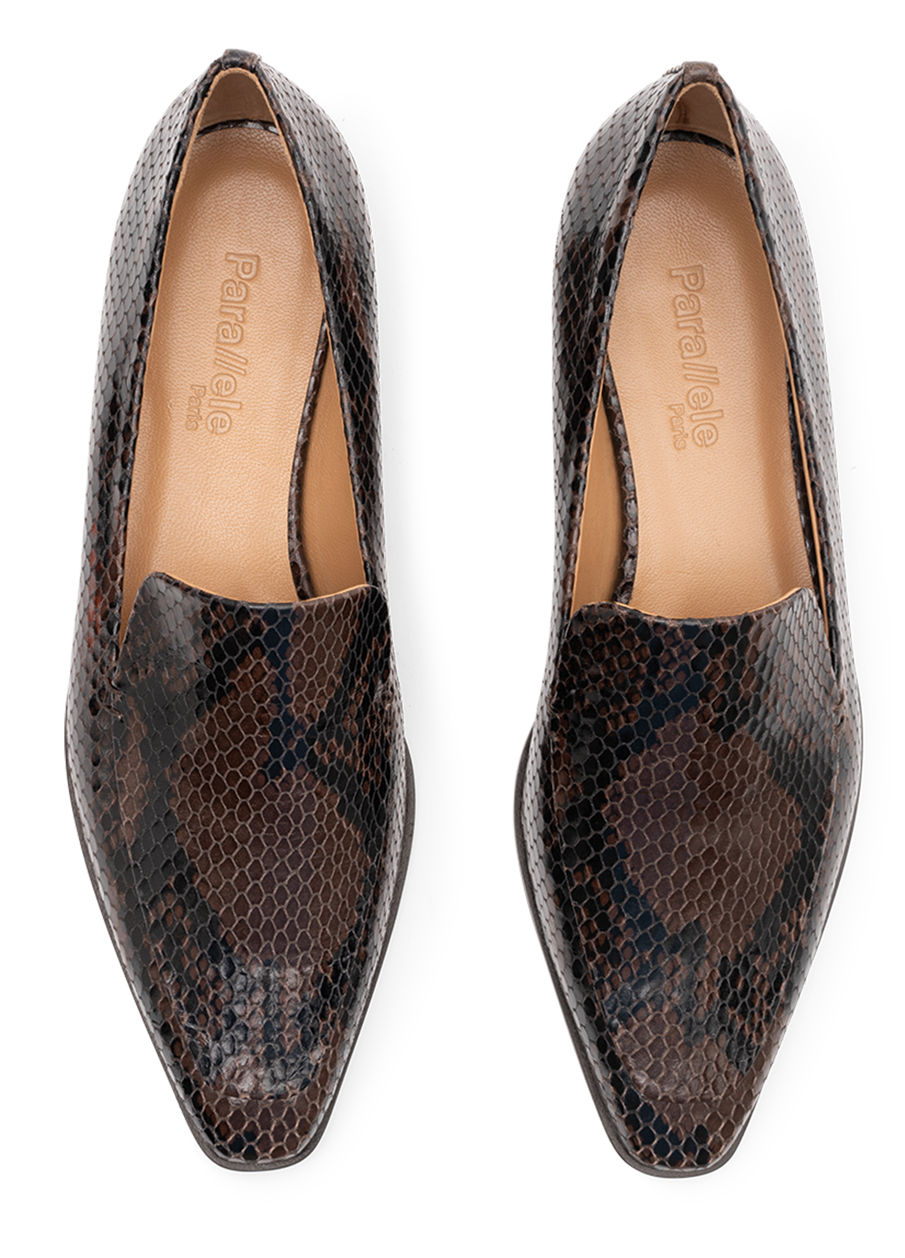 Snakeskin print leather loafers PARALLELE PARIS Brown
