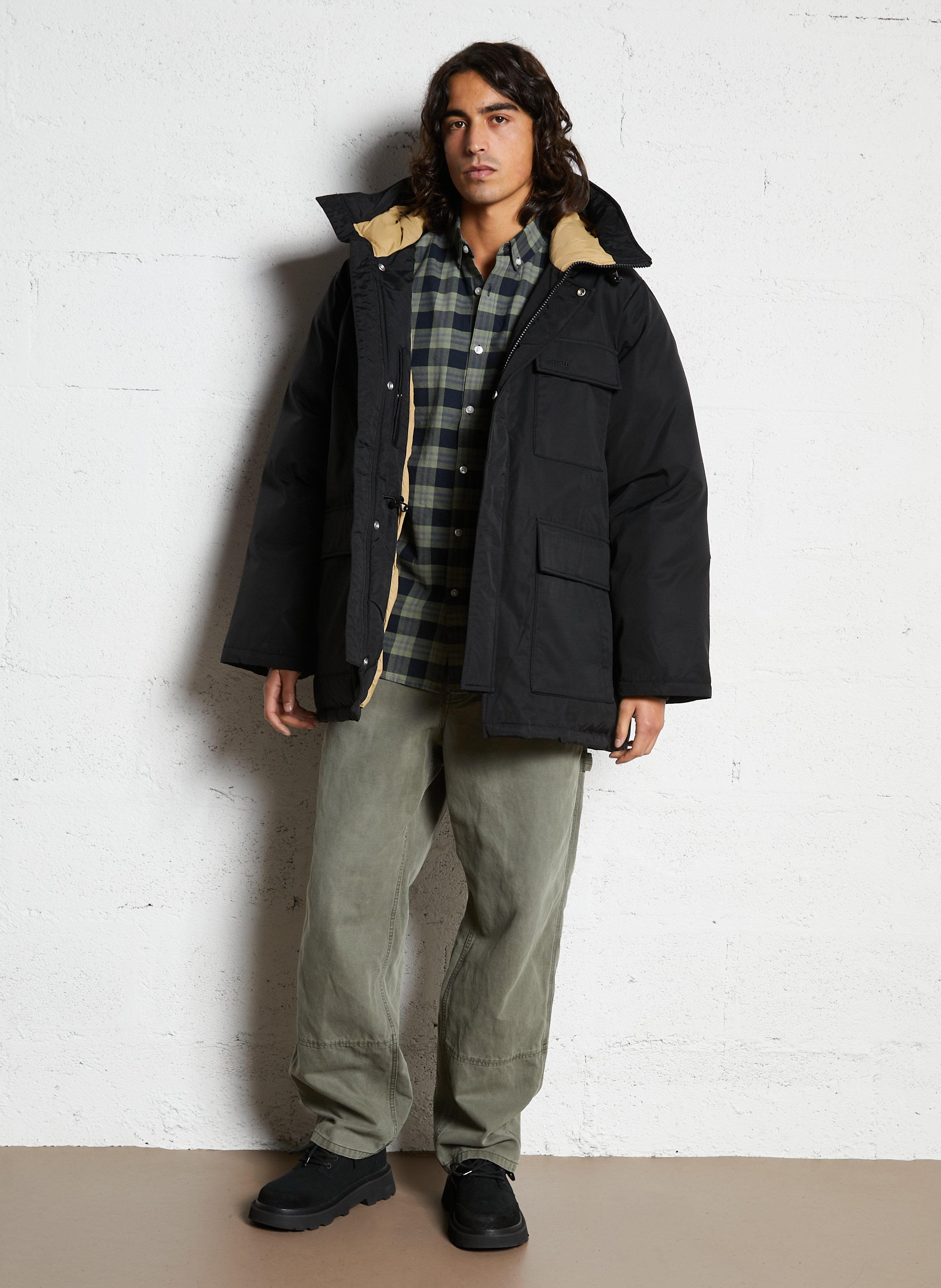 Straight hooded parka in blended cotton SCHOTT Black