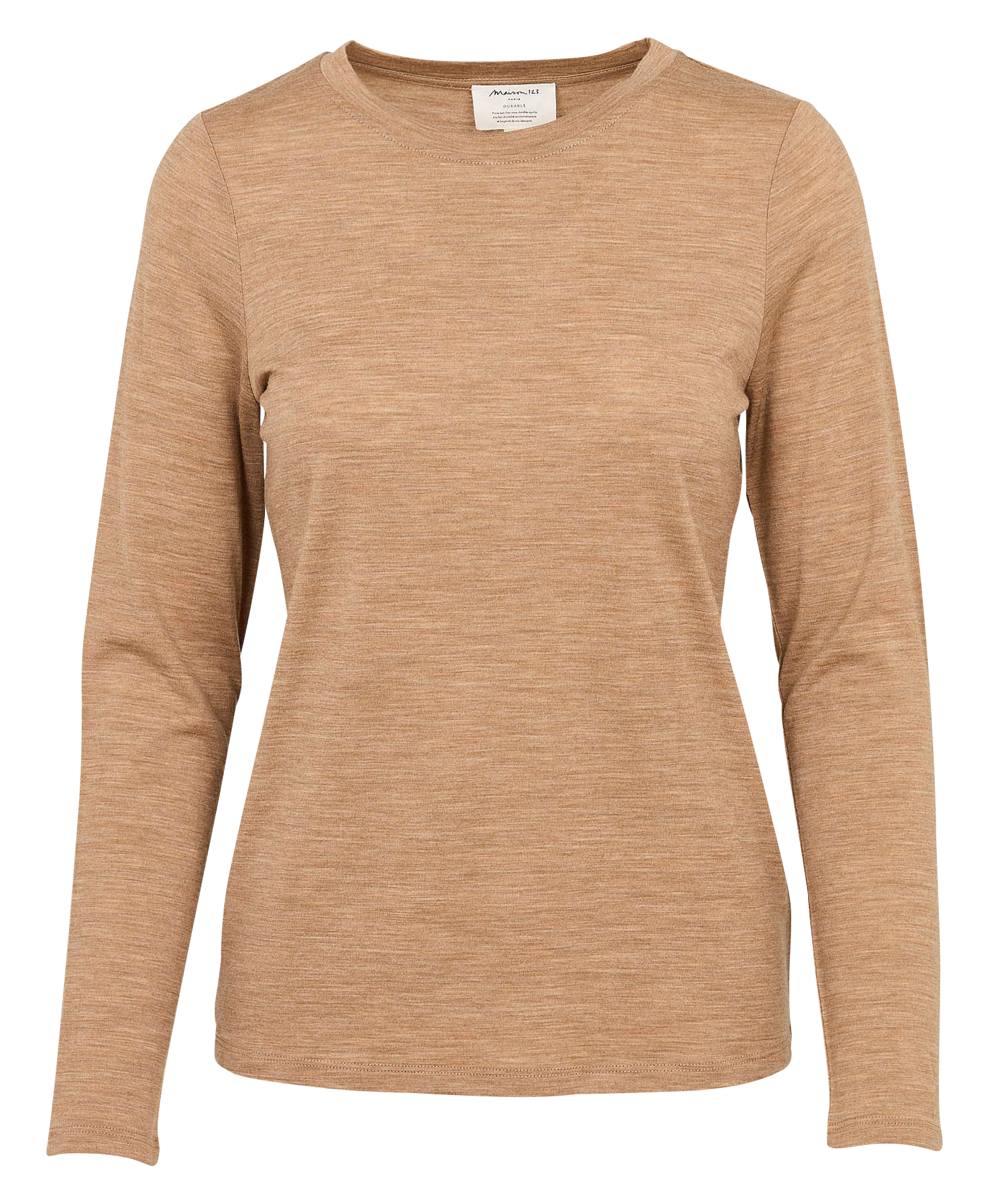 Tee-shirt col rond uni en laine Beige