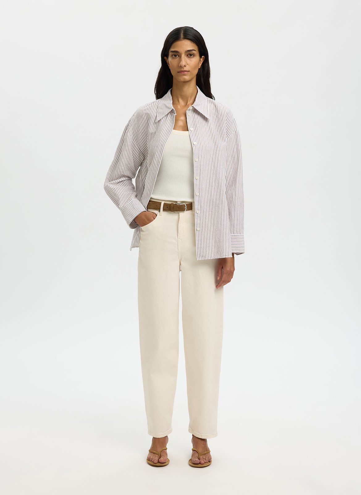 Round neck organic cotton blend straight tank top SELECTED White