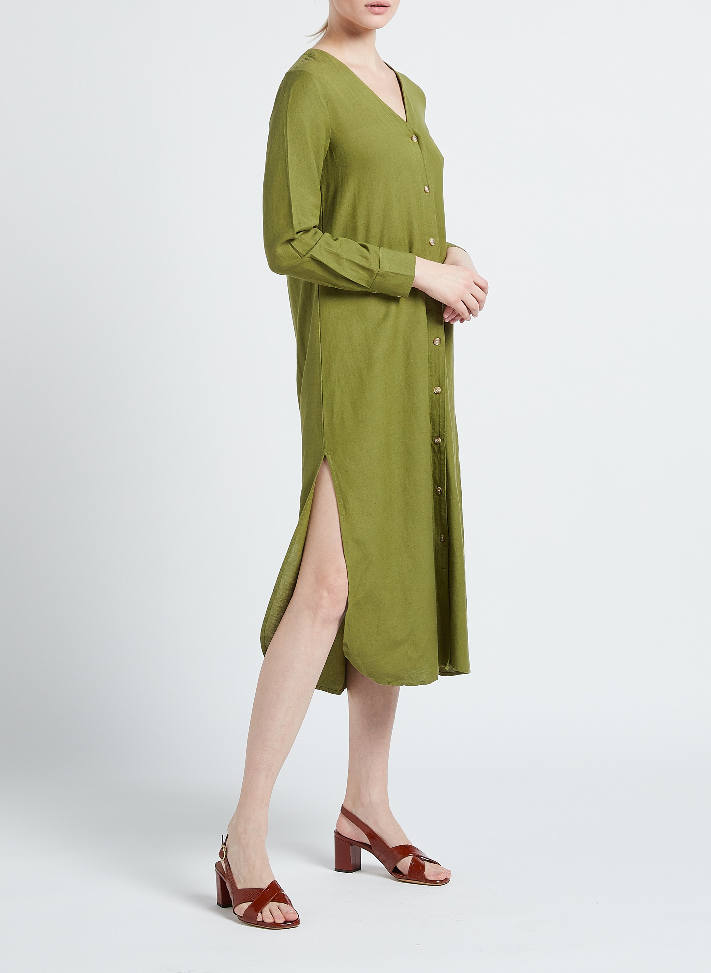 Long V-neck dress VILA Green