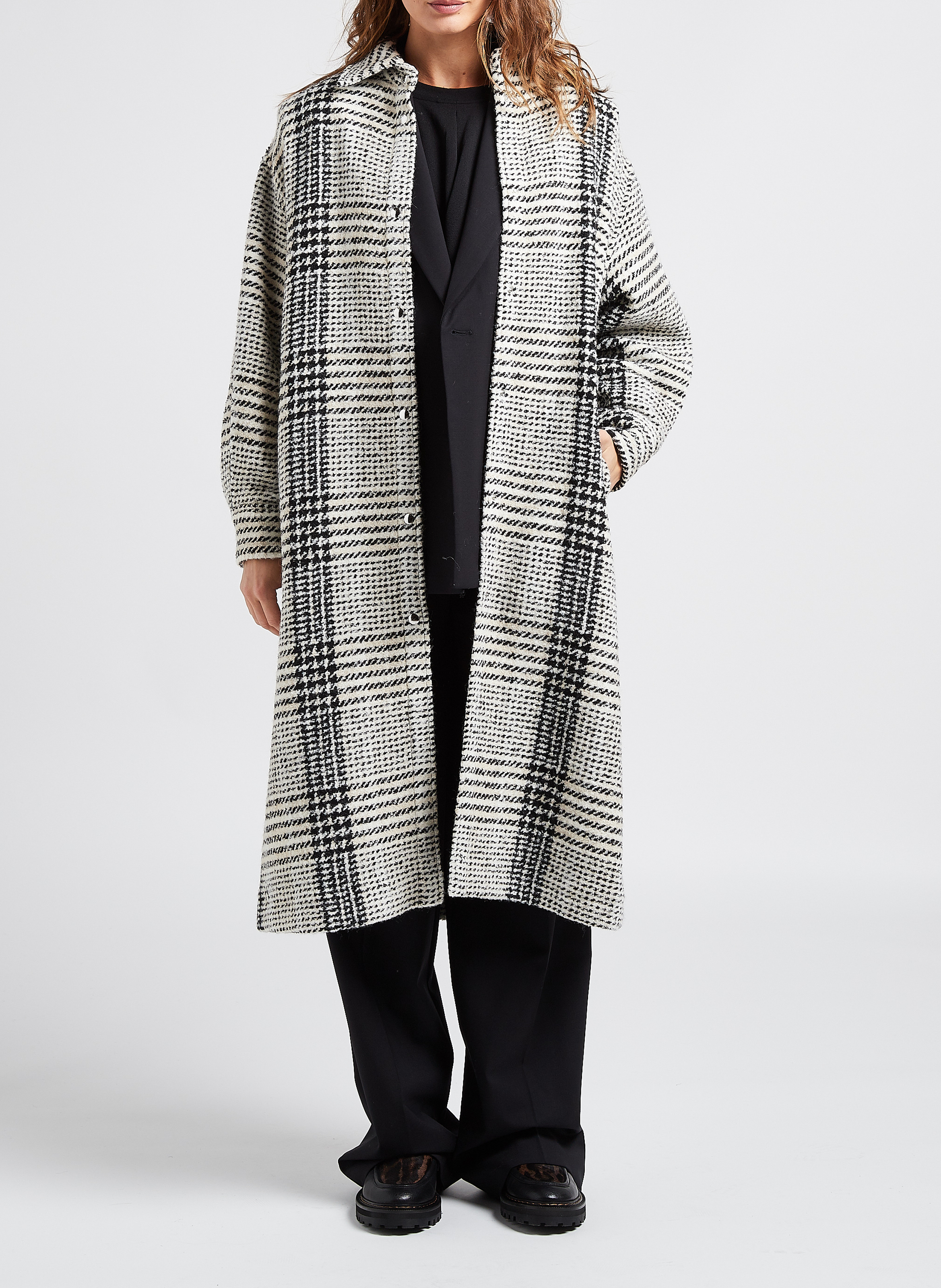 Manteau col classique à carreaux IRO Noir