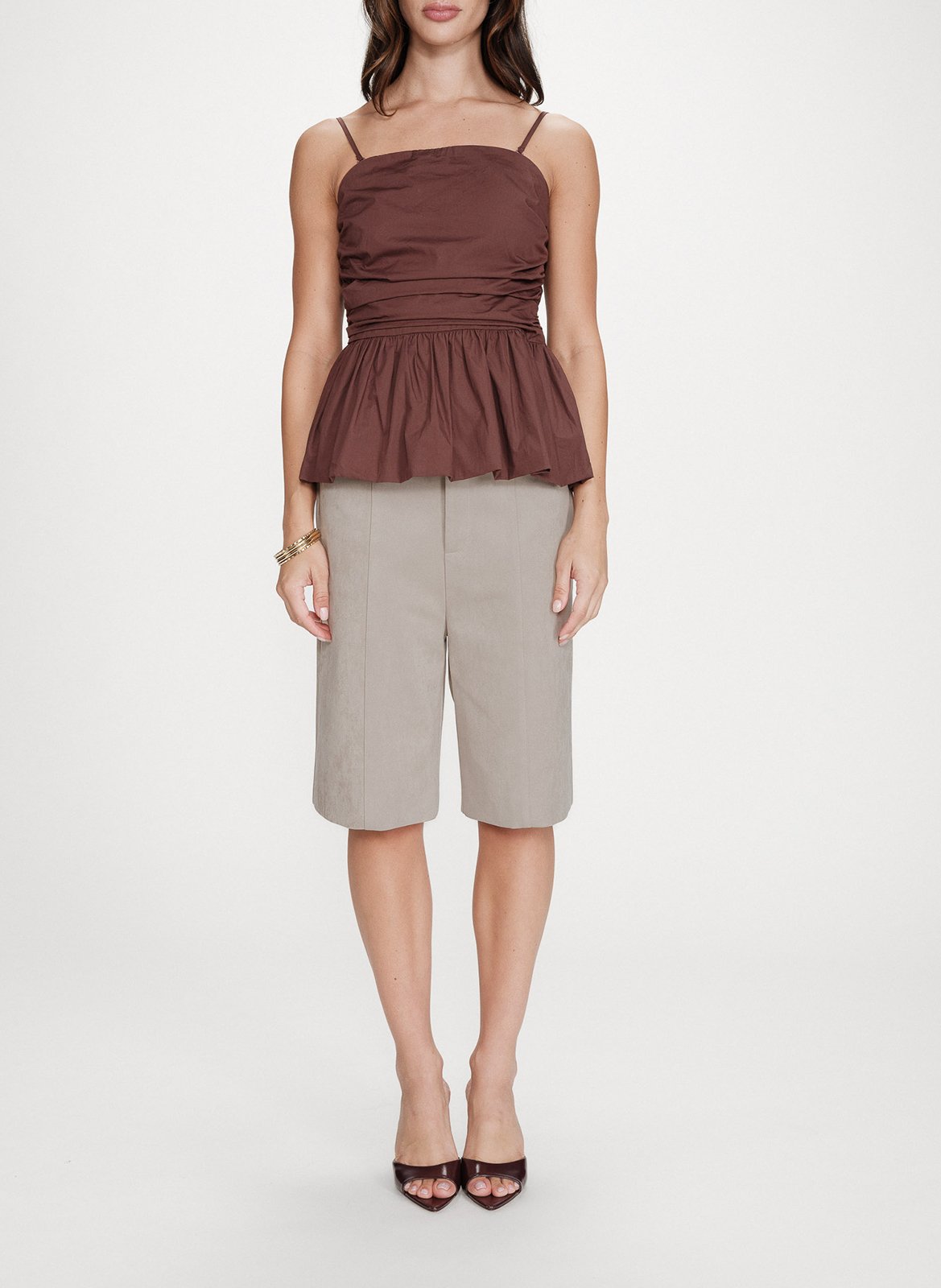 Top droit en coton imprimé GRACE ET MILA Marron