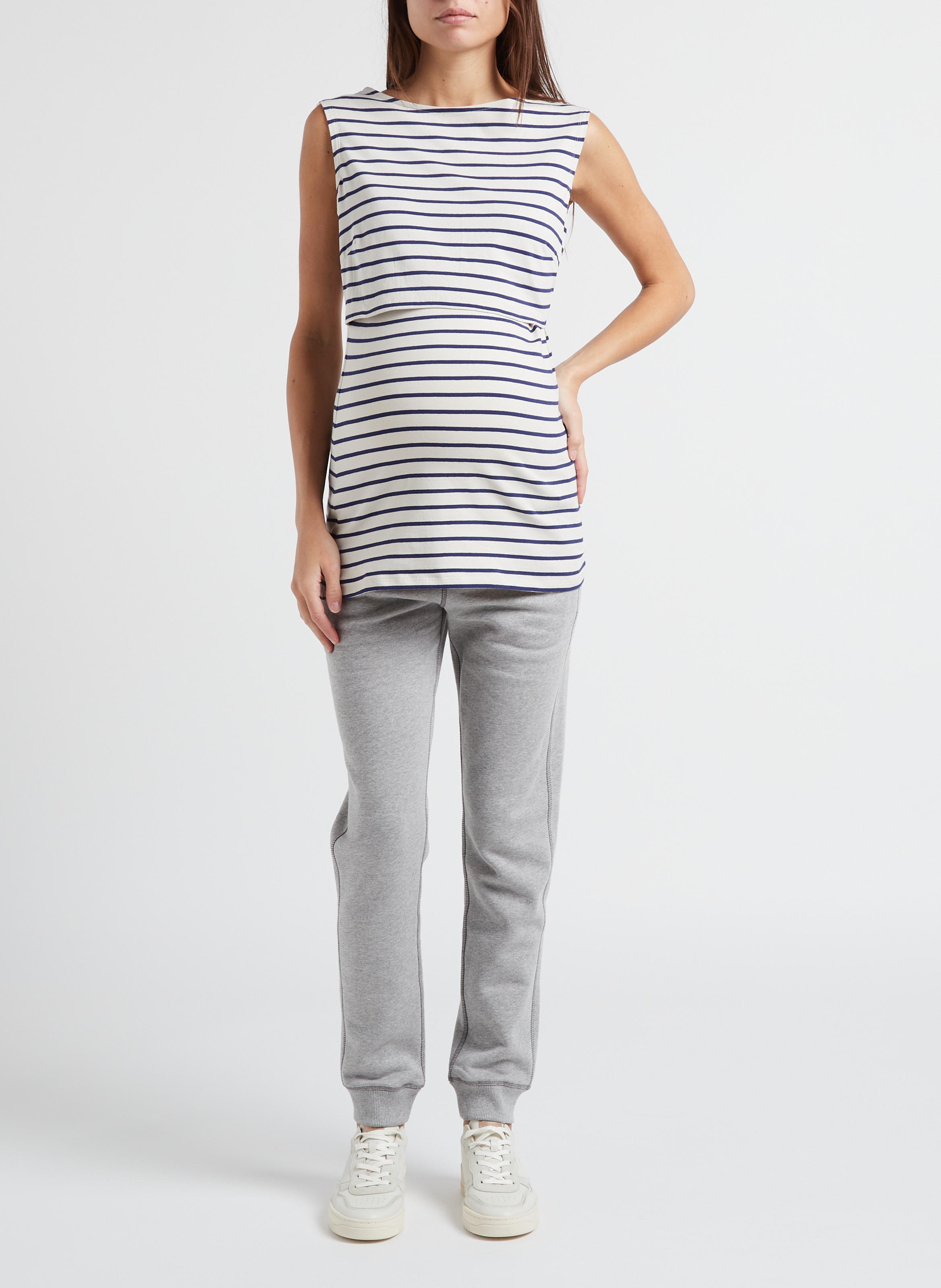 Canotta per allattare collo a barchetta a righe in cotone bio stretch BOOB Multicolore