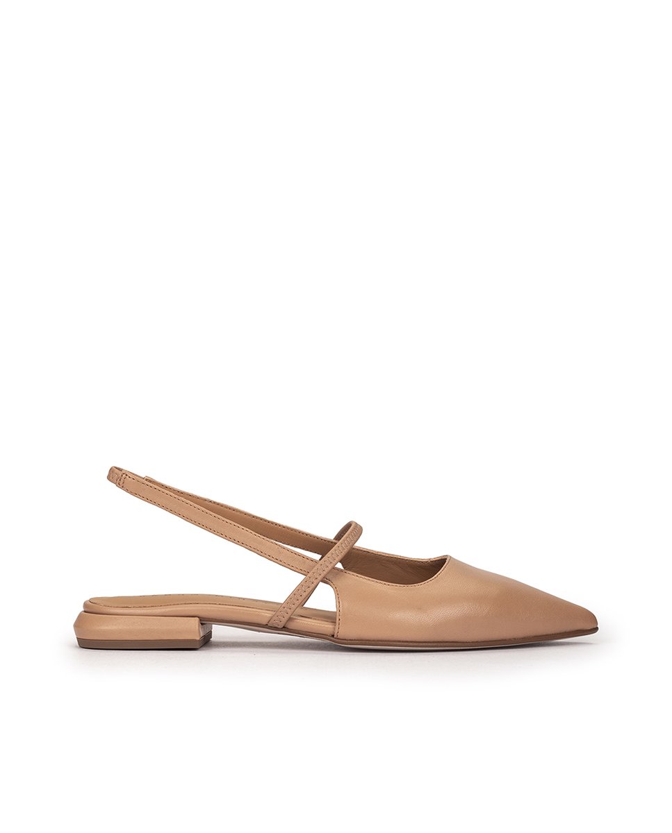 Ballet flats in camel leather, open at the heel. PEDRO MIRALLES Brown