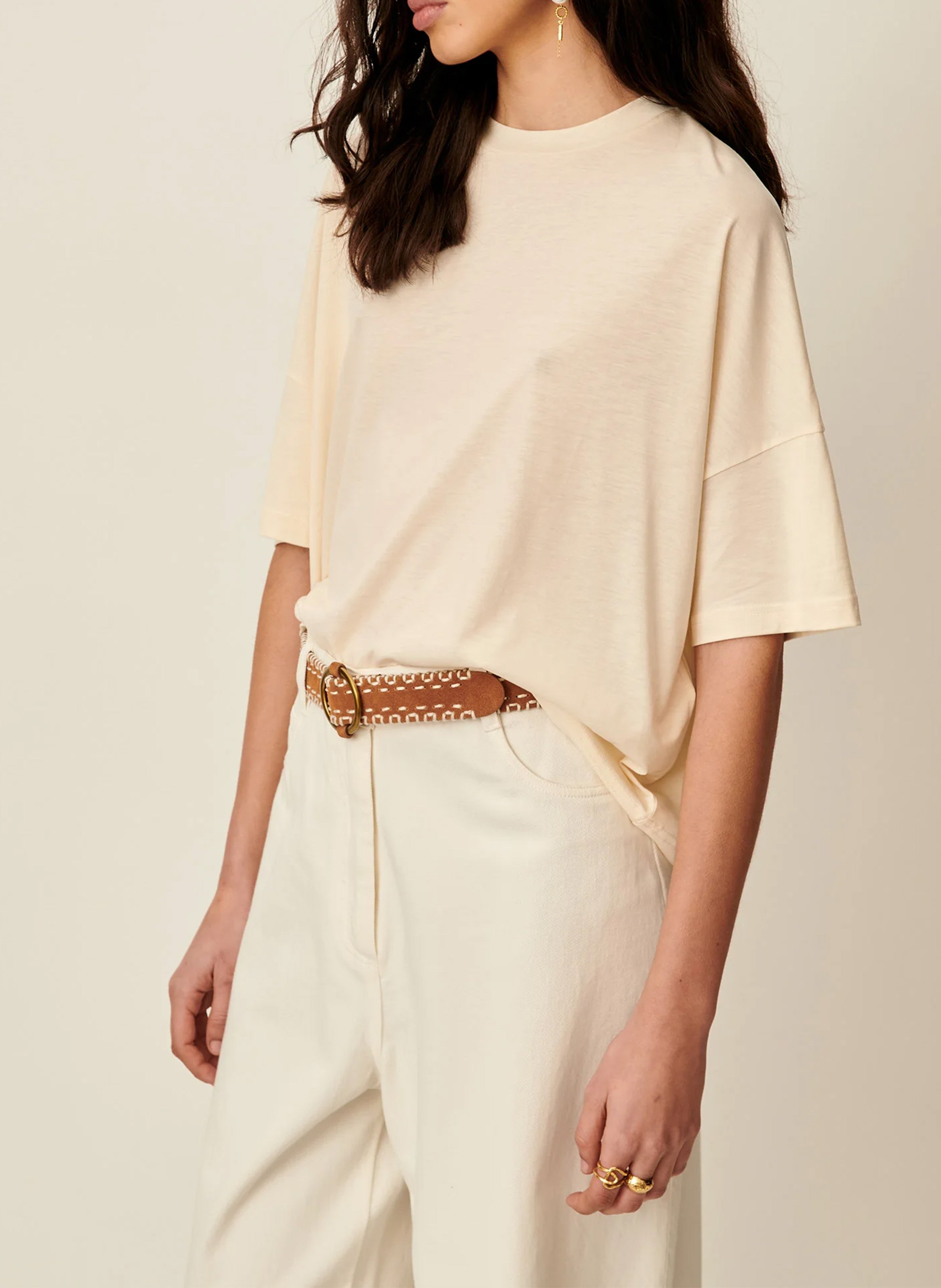 Oversize-T-Shirt mit Rundhalsausschnitt SESSUN Beige