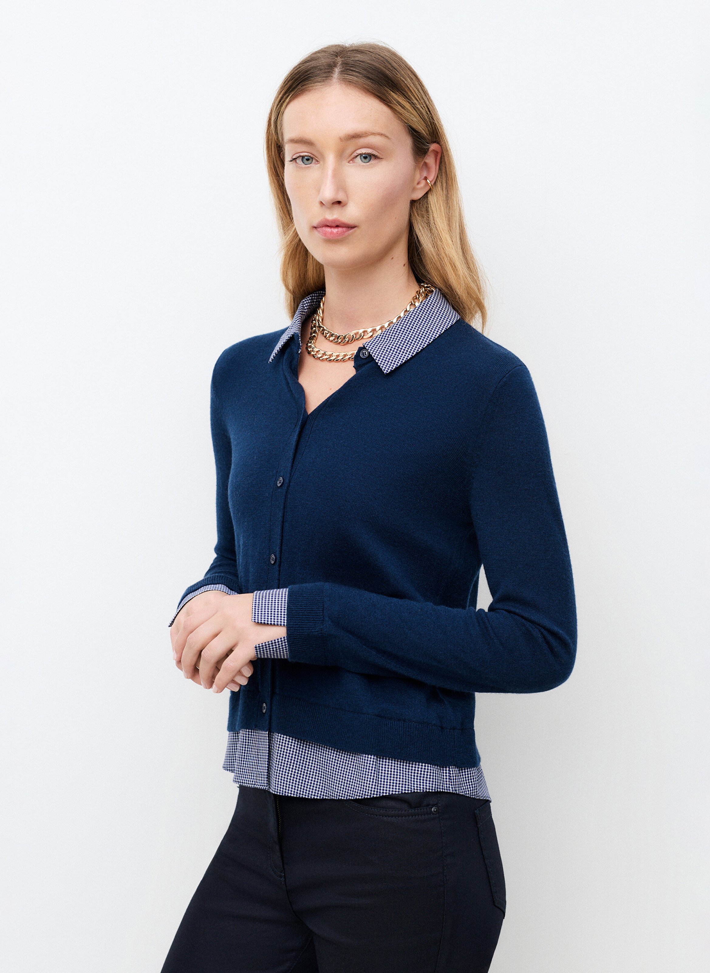 Gerader Pullover mit klassischem Kragen und Print CAROLL Blau