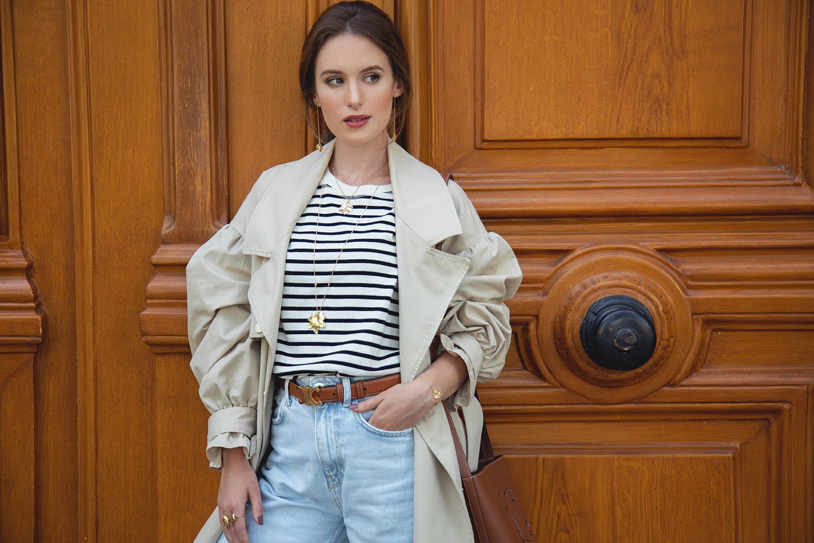 Silver-plated leaf drop earrings MONSIEUR SIMONE Golden