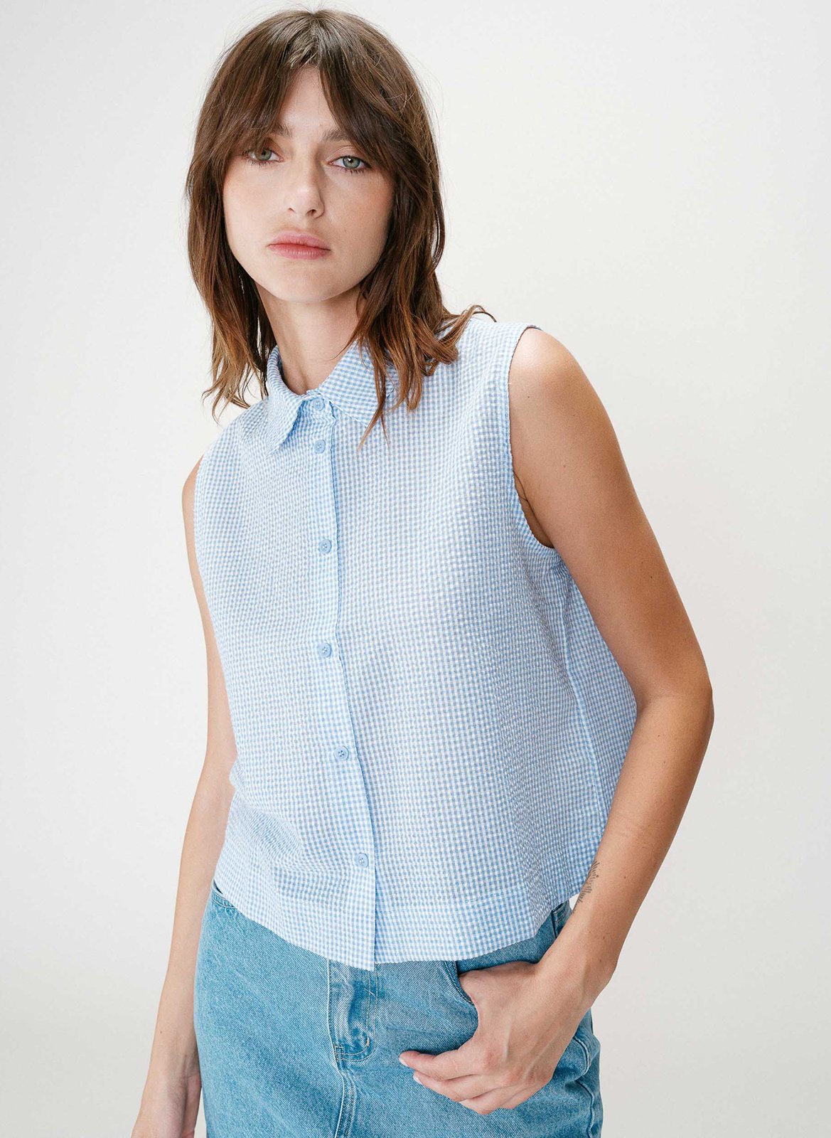 Chemise col classique manches contrastantes en coton GRACE ET MILA