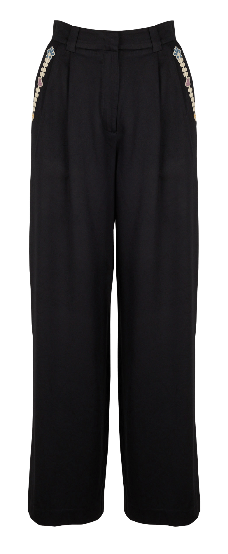 Pantalon large à pinces brodé LOUISE MISHA Noir