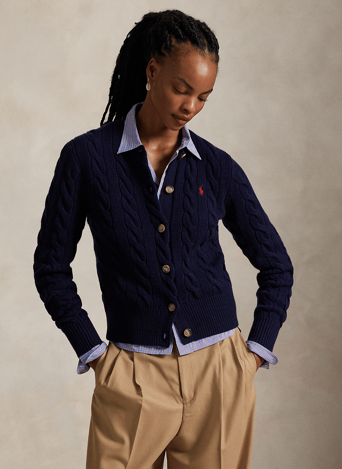 Strickjacke aus Woll-Mix mit Rundhalsausschnitt | Blau POLO RALPH LAUREN Damen
