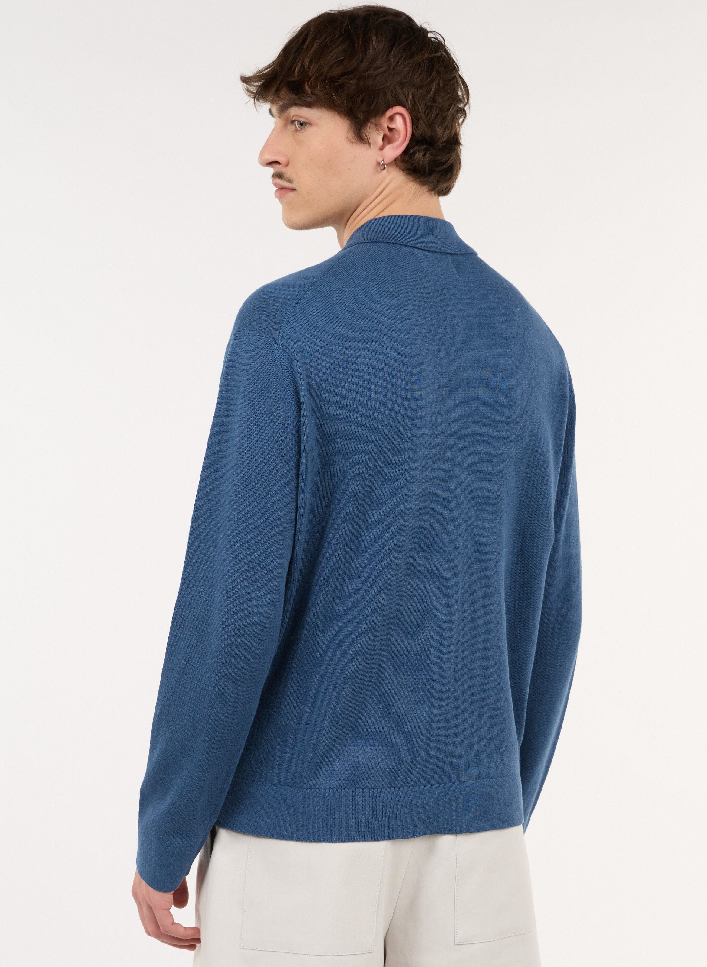 Gerade geschnittener Cardigan mit klassischem Kragen aus Baumwoll-Leinen-Mischgewebe SAISON 1865 Blau