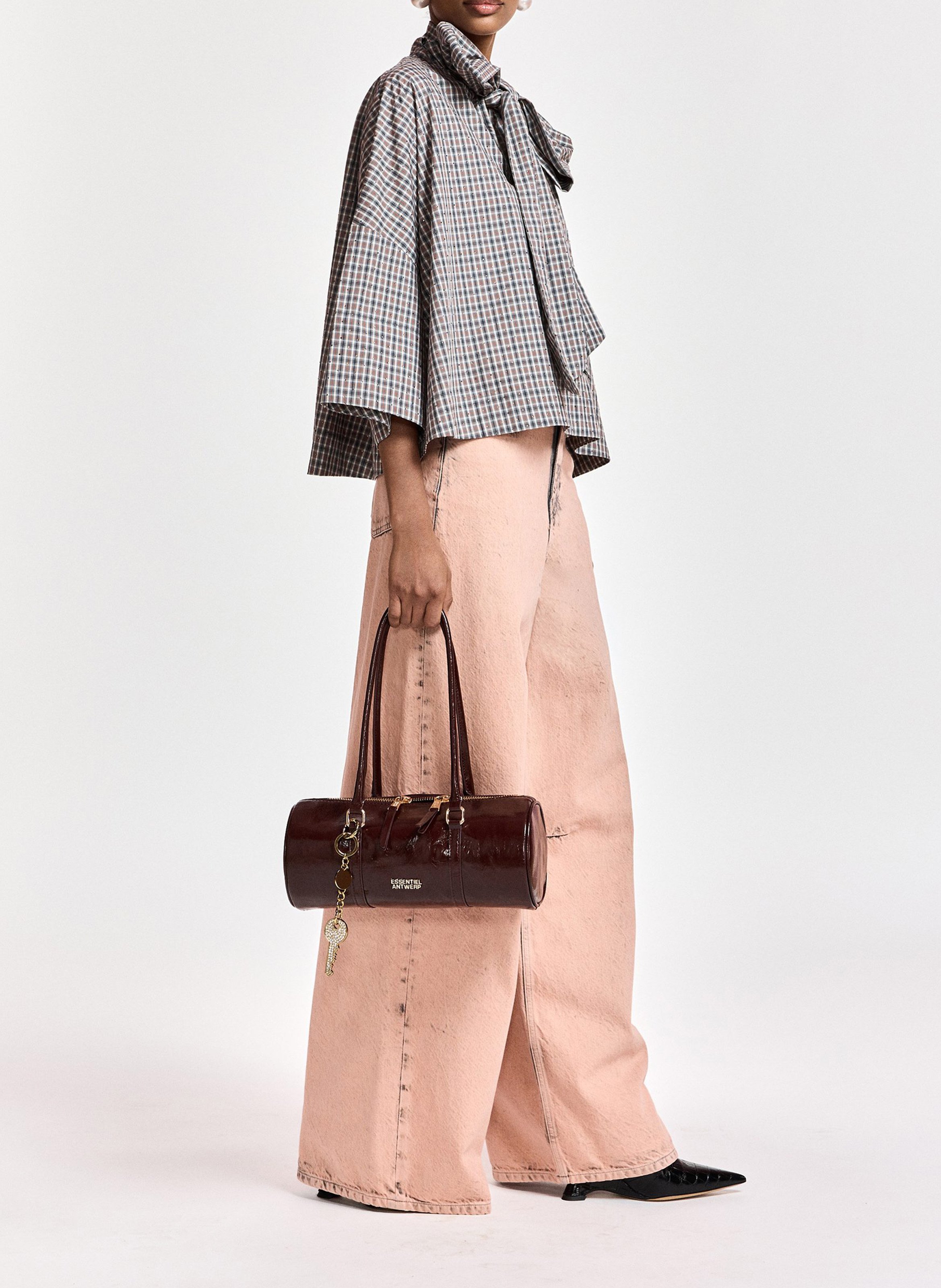Oversize cotton collar lavallière top ESSENTIEL ANTWERP Grey