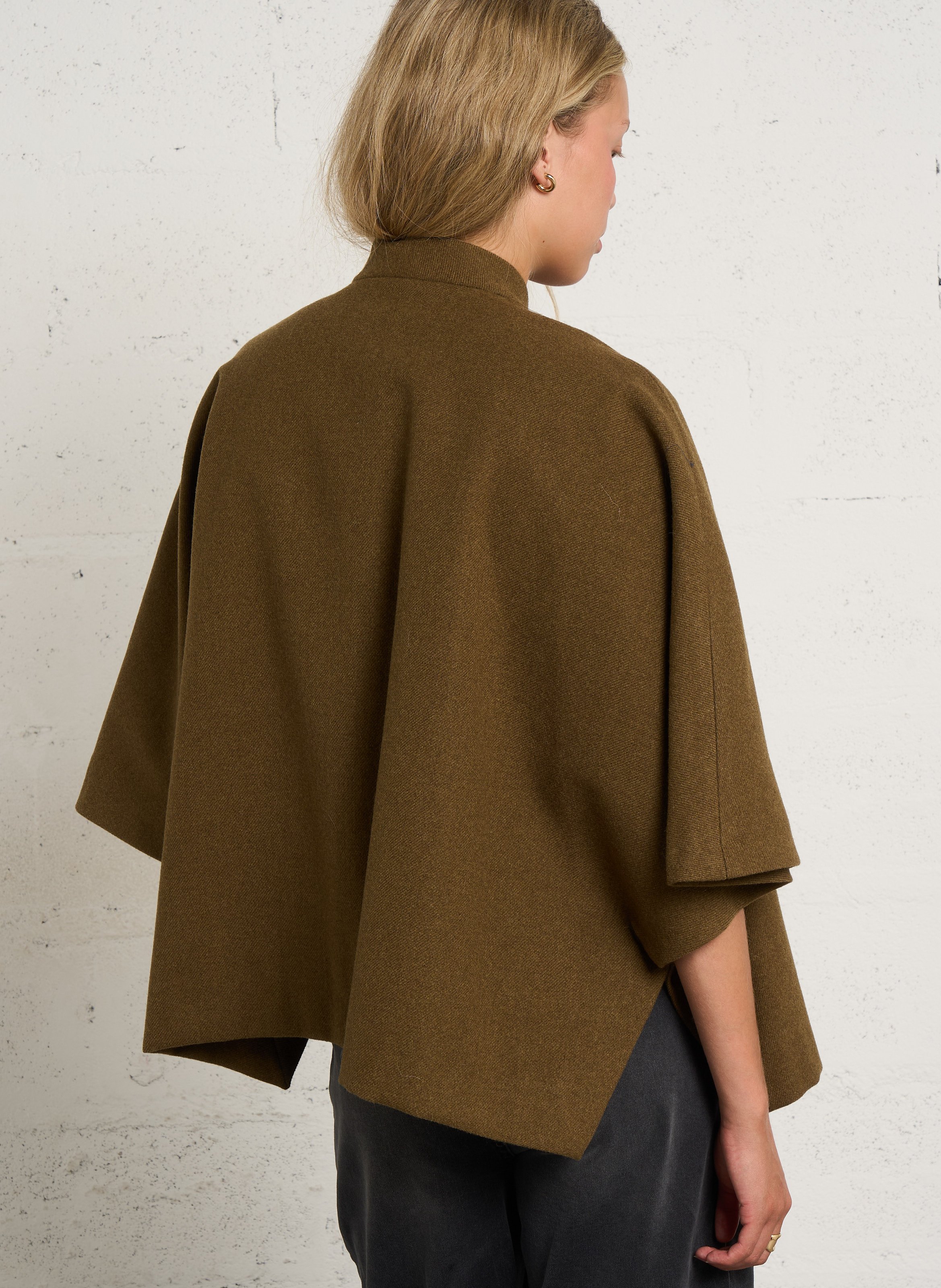 Short Oversized Solid Color Coat PLEASE Khaki